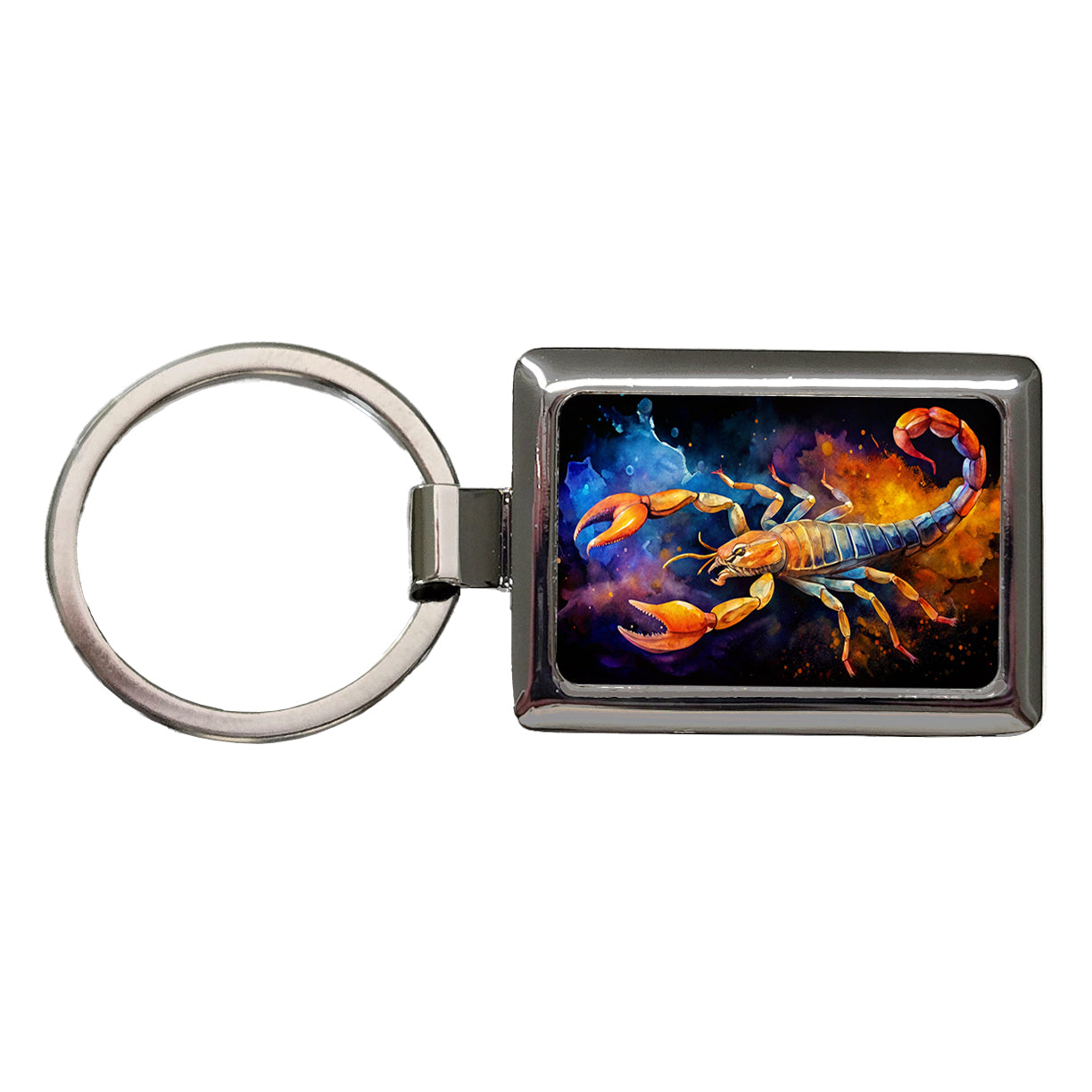 Scorpion Watercolor Black Background Rectangle Metal Keychain