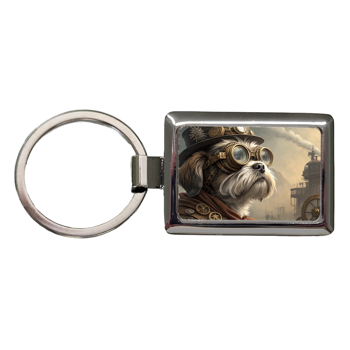 Shih Tzu Dog Steampunk Rectangle Metal Keychain