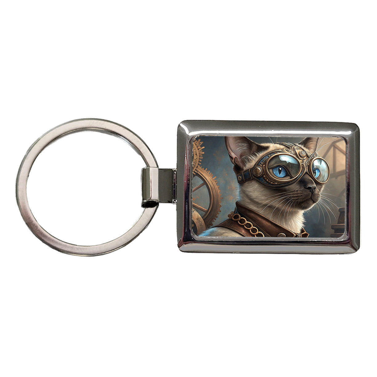 Siamese Cat Steampunk Rectangle Metal Keychain