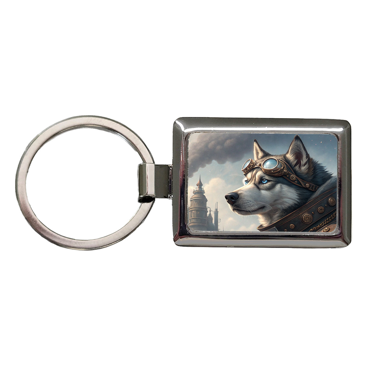 Siberian Husky Dog Steampunk Rectangle Metal Keychain