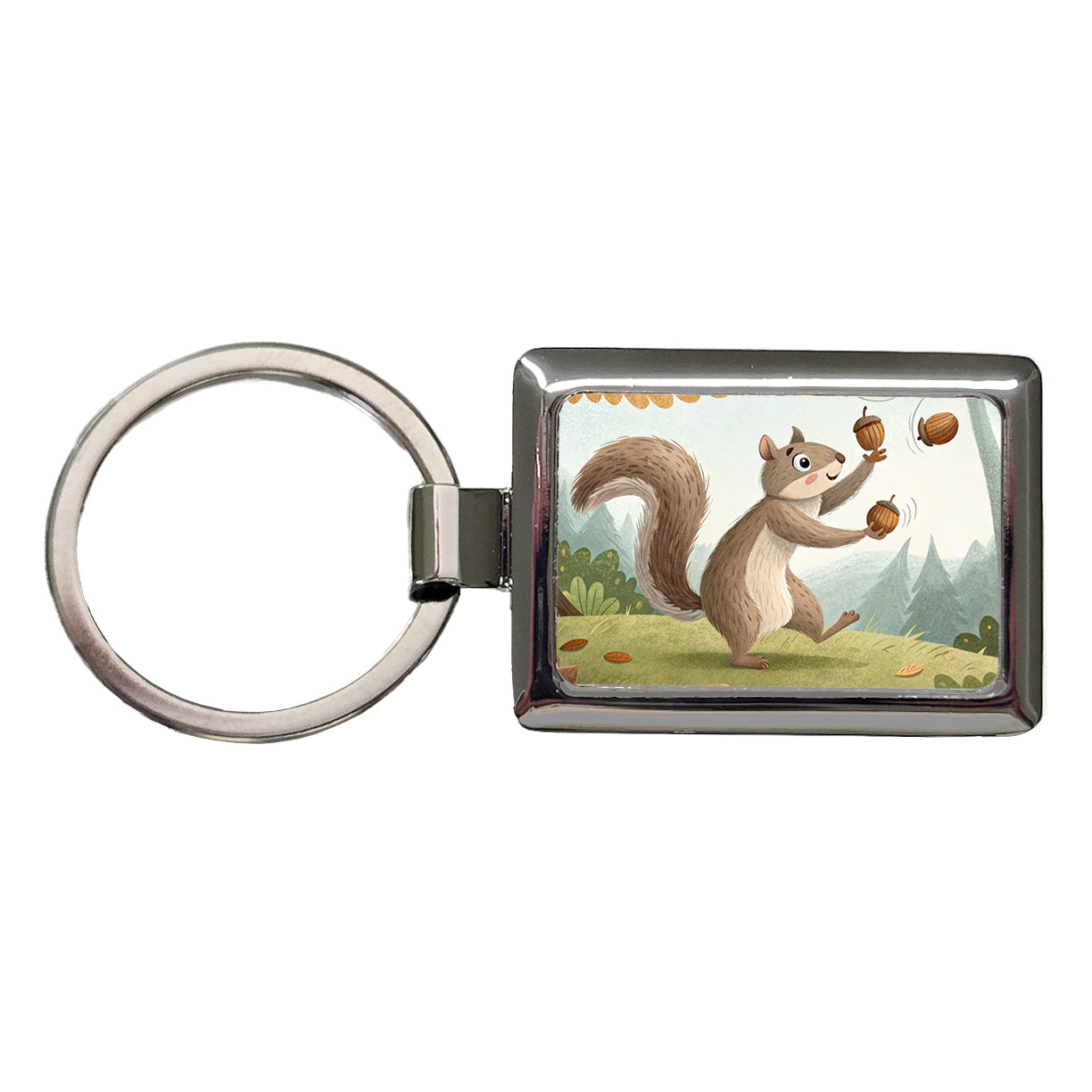 Squirrel Juggling His Acorns Nuts Rectangle Metal Keychain