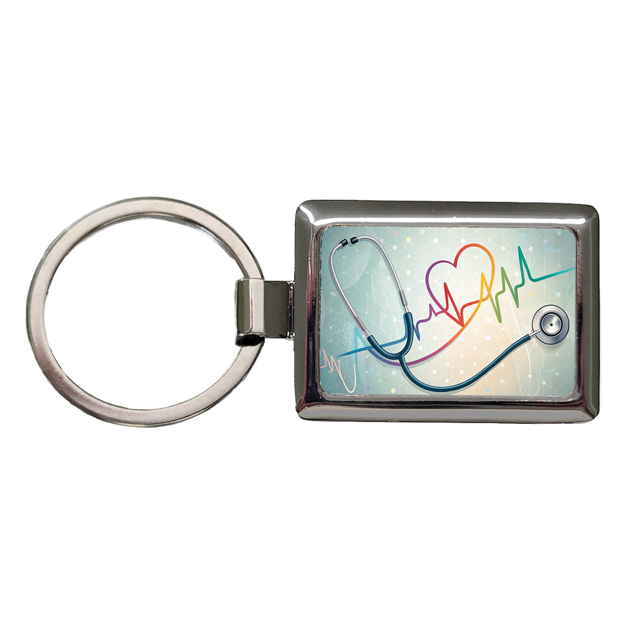 Stethoscope Heartbeat Medical Doctor Nurse EMT Rectangle Metal Keychain