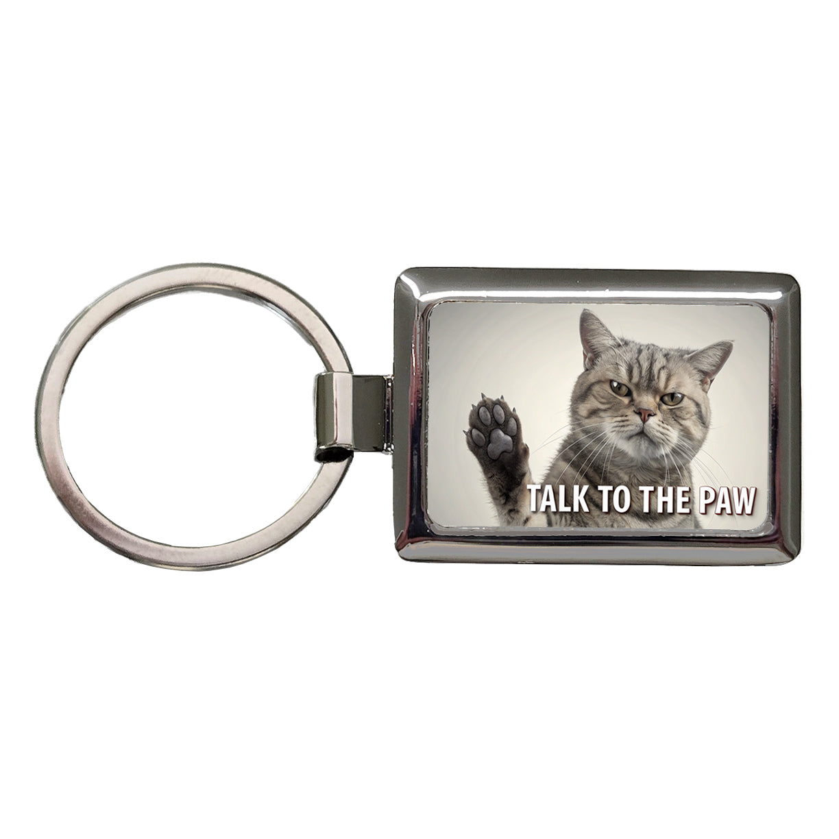 Talk To The Paw Funny Saying Cat Rectangle Metal Keychain