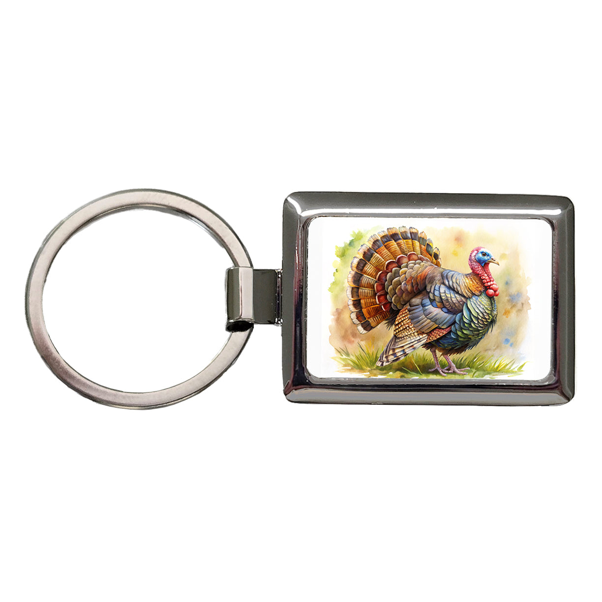 Tom Gobbler Male Turkey Watercolor Rectangle Metal Keychain