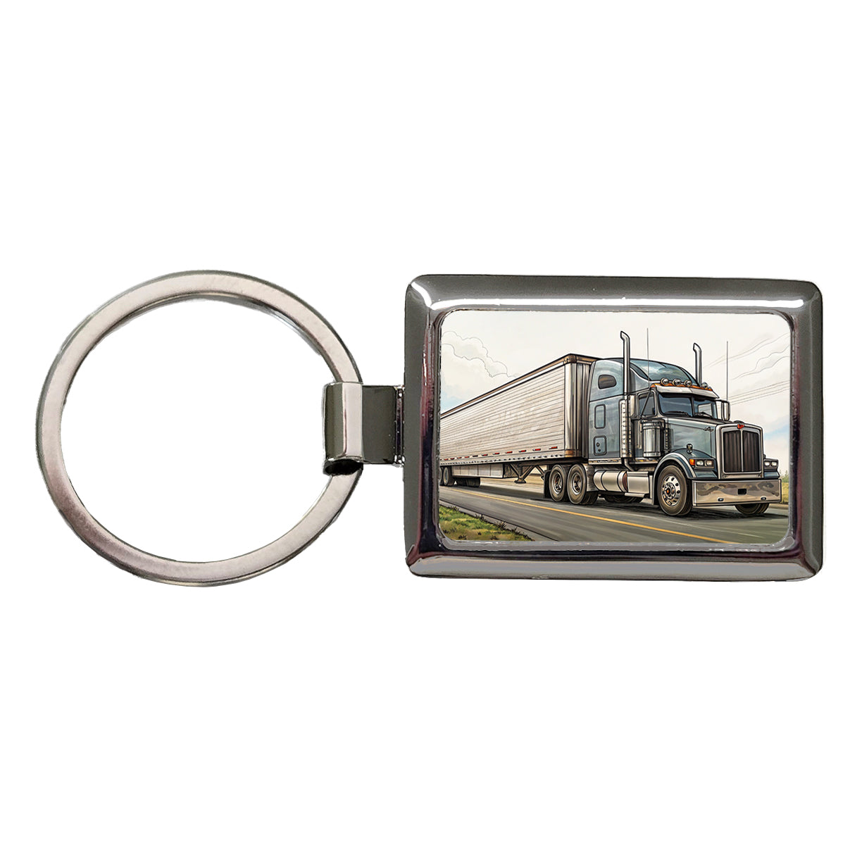 Tractor Trailer Semi Big Rig Truck Rectangle Metal Keychain