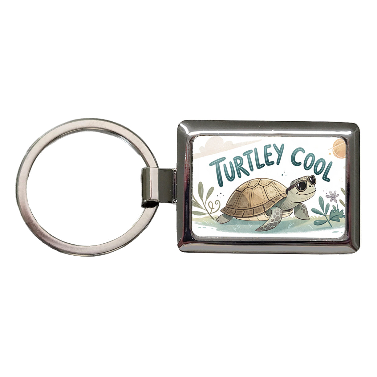 Turtley Cool Turtle Wearing Sunglasses Totally Rectangle Metal Keychain