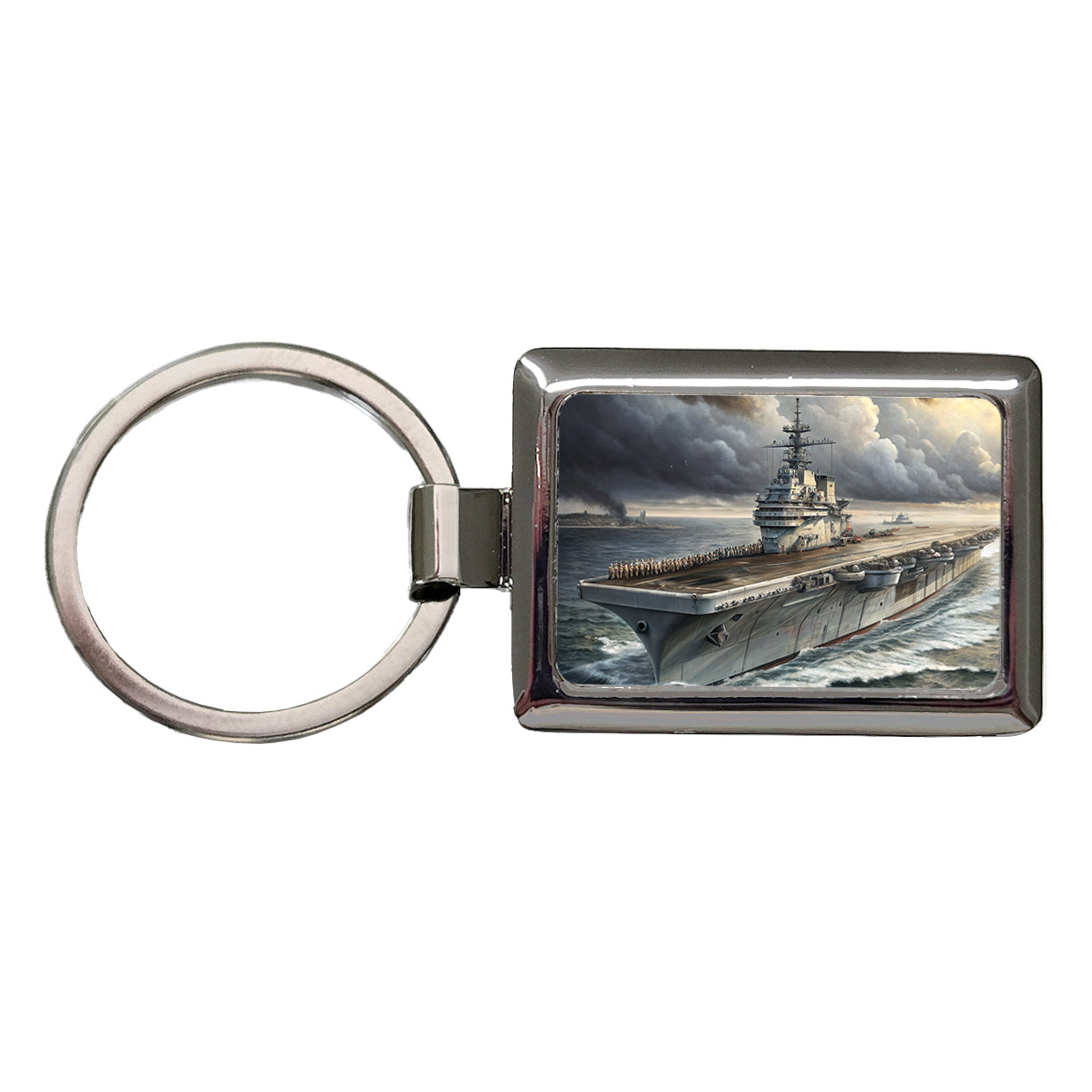 World War 2 WWII Navy Aircraft Carrier At Sea Rectangle Metal Keychain
