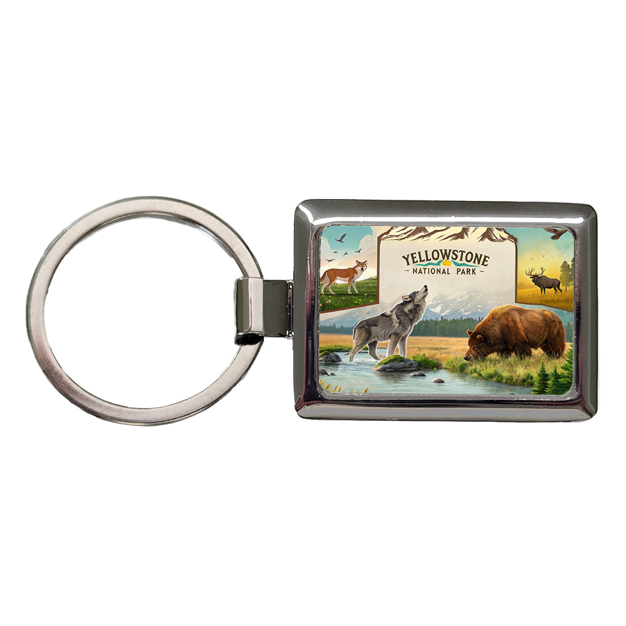 Yellowstone National Park Animals Rectangle Metal Keychain