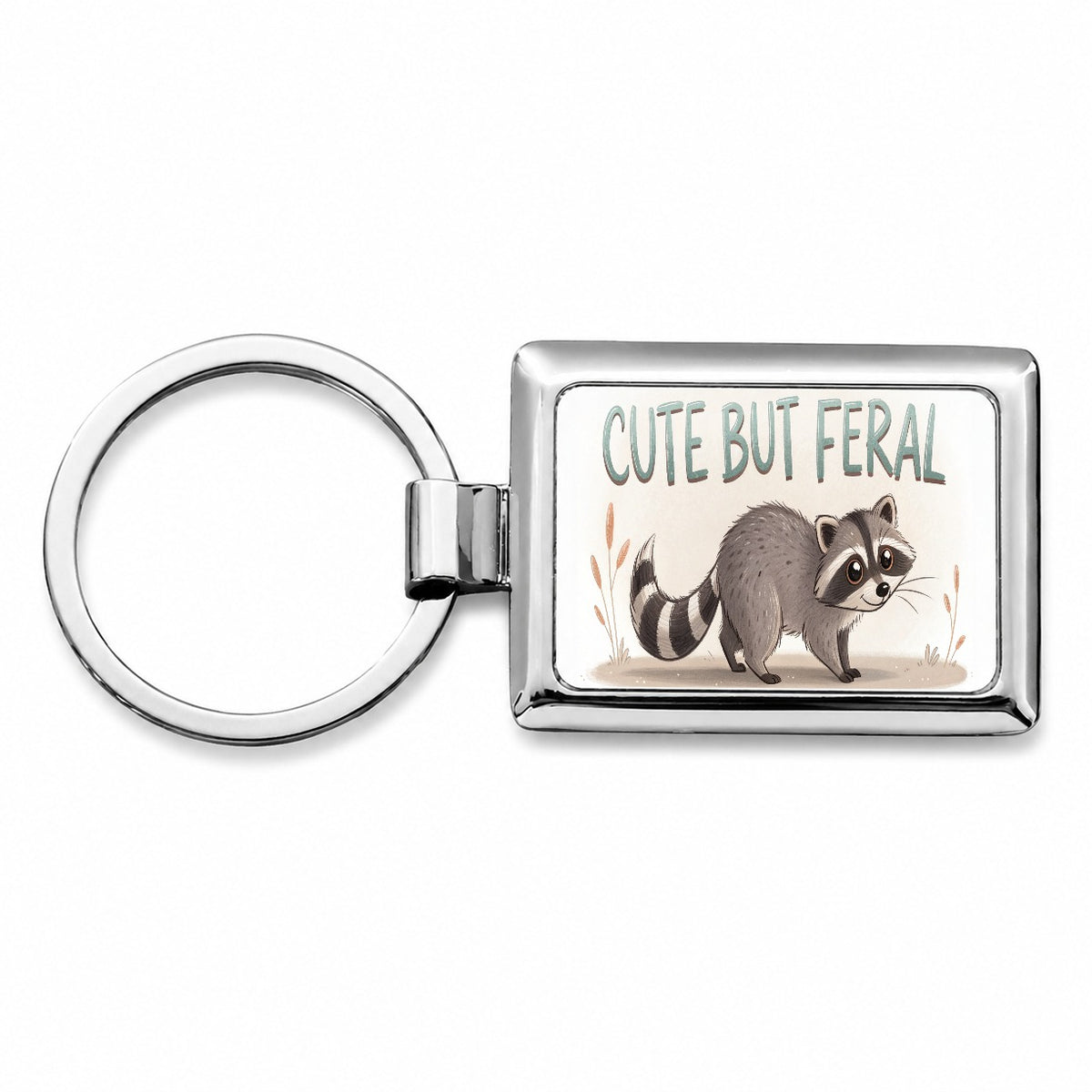 Cute But Feral Funny Raccoon Rectangle Metal Keychain