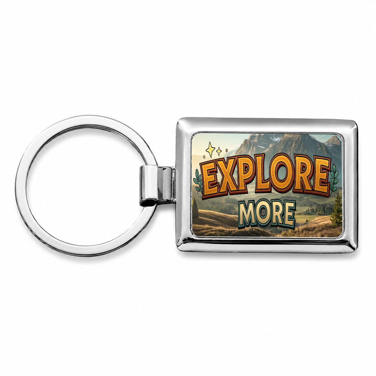Explore More Hiking Camping Adventure Rectangle Metal Keychain