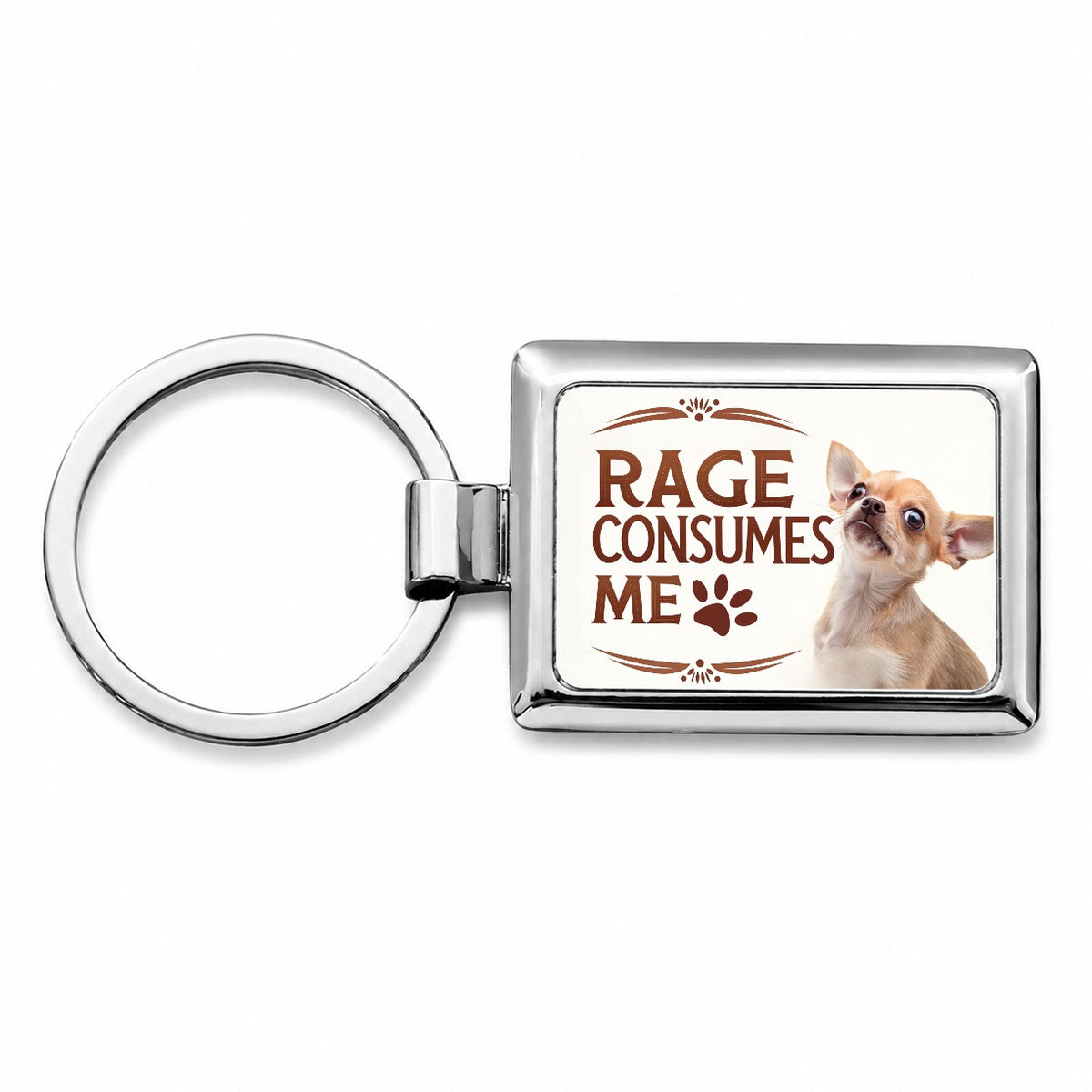 Rage Consumes Me Funny Cute Chihuahua Rectangle Metal Keychain
