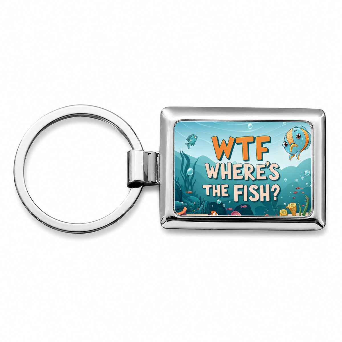 Wtf Where's The Fish Funny Fishing Rectangle Metal Keychain