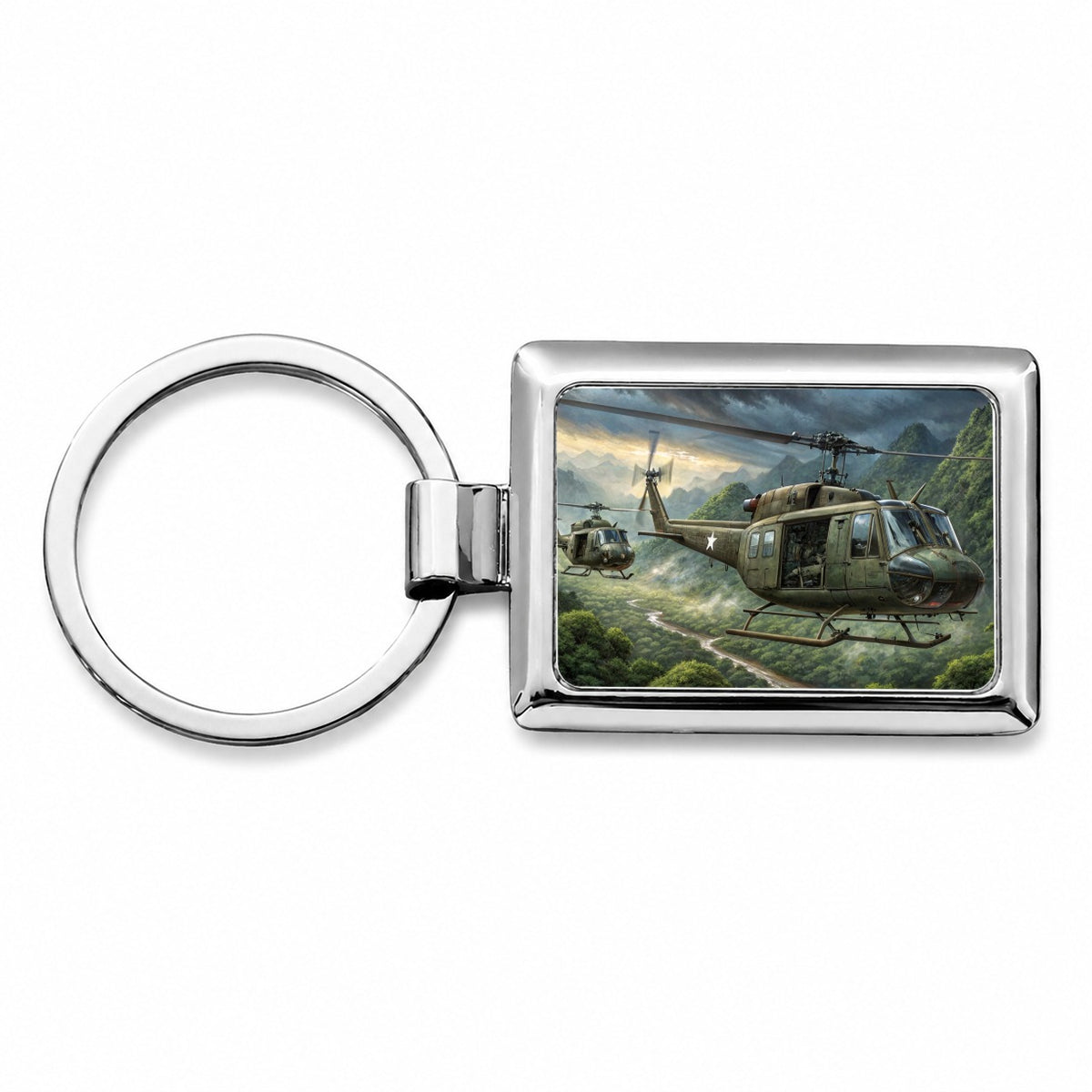 Bell UH-1 Iroquois Huey Helicopters Over Vietnam Rectangle Metal Keychain