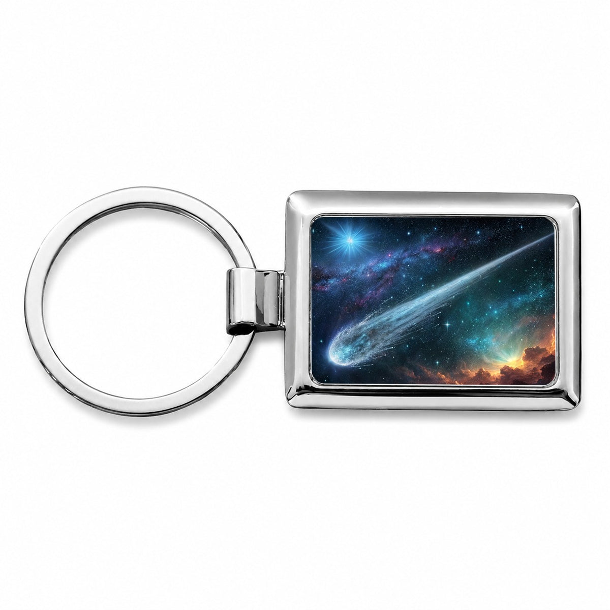 Comet Moving Through Space Rectangle Metal Keychain