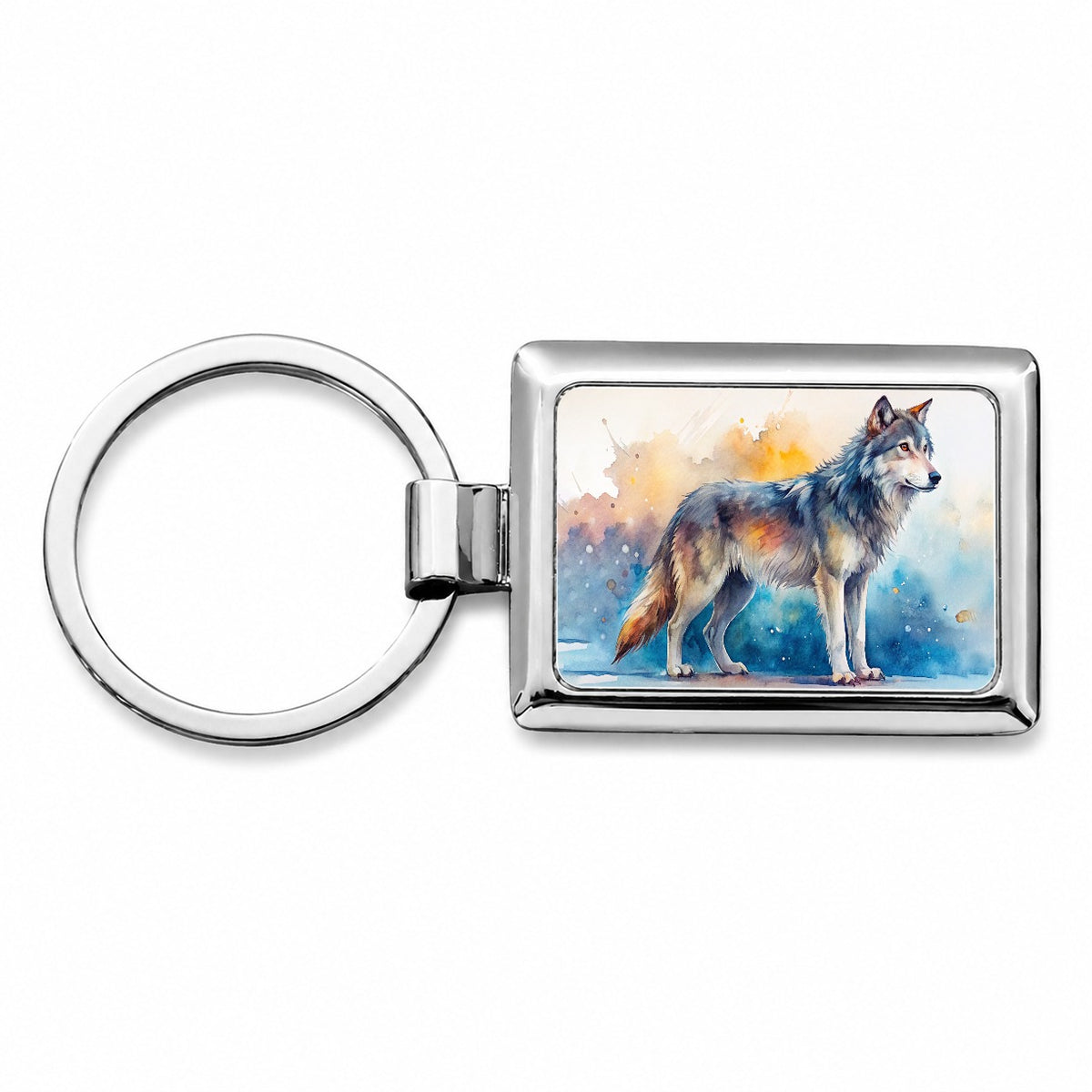 Dire Wolf Watercolor Rectangle Metal Keychain