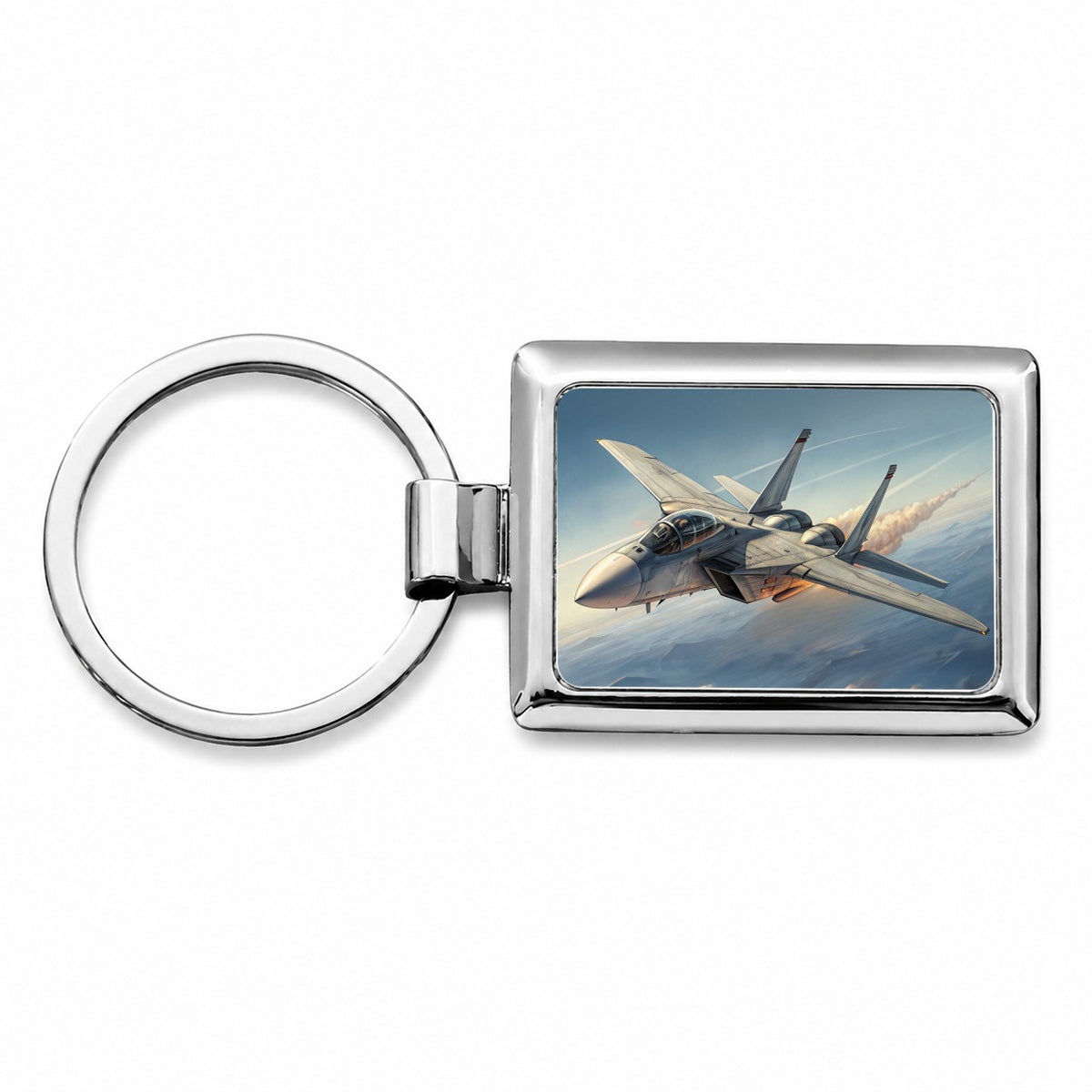 Tomcat Navy F-14 Air Superiority Plane In Flight Cold War Era Rectangle Metal Keychain