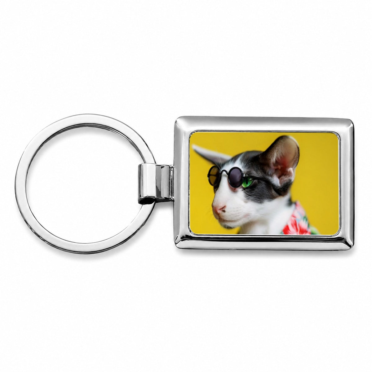 Funny Cat With Glasses And Hawaiian Shirt Rectangle Metal Keychain