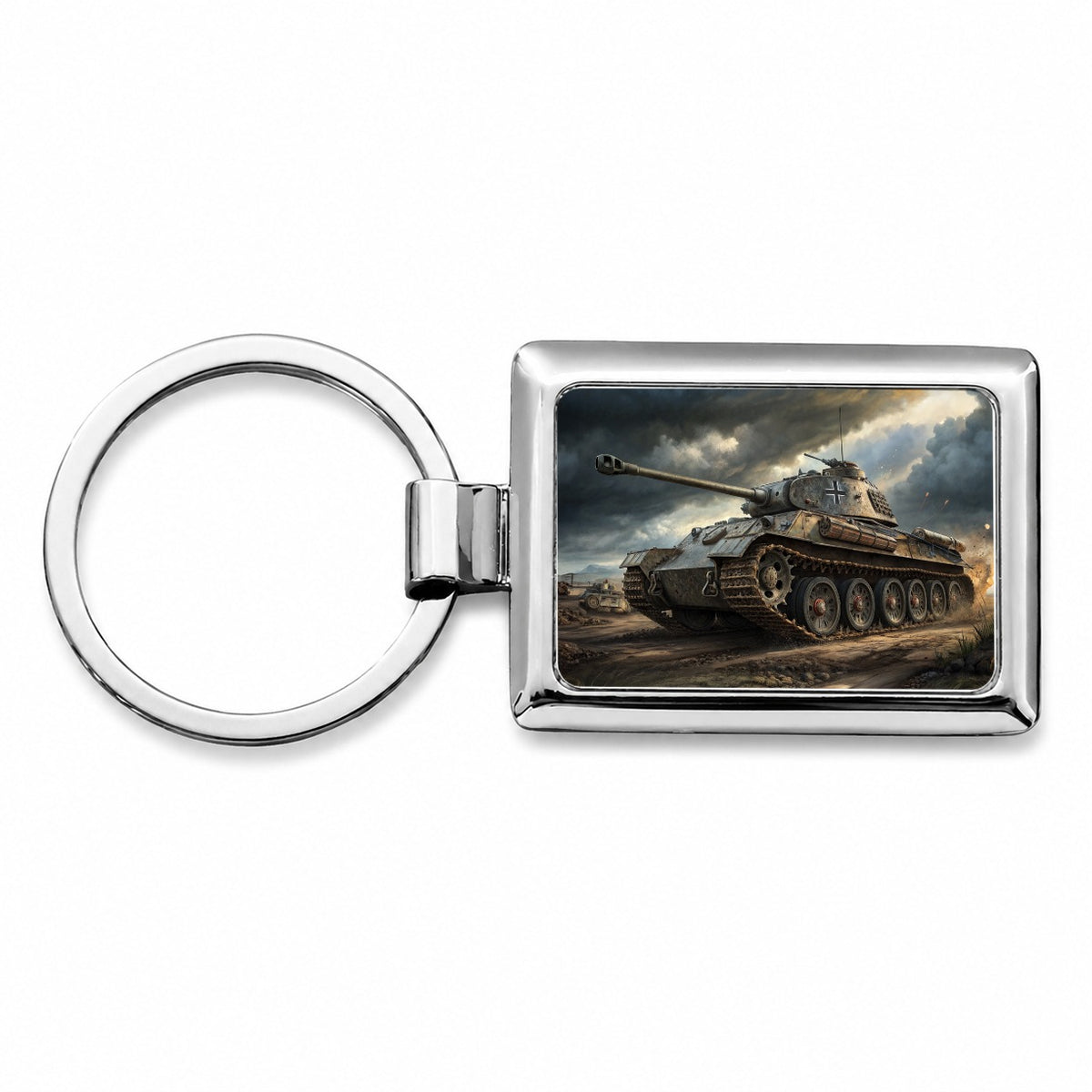 German Panther WWII Tank Rectangle Metal Keychain