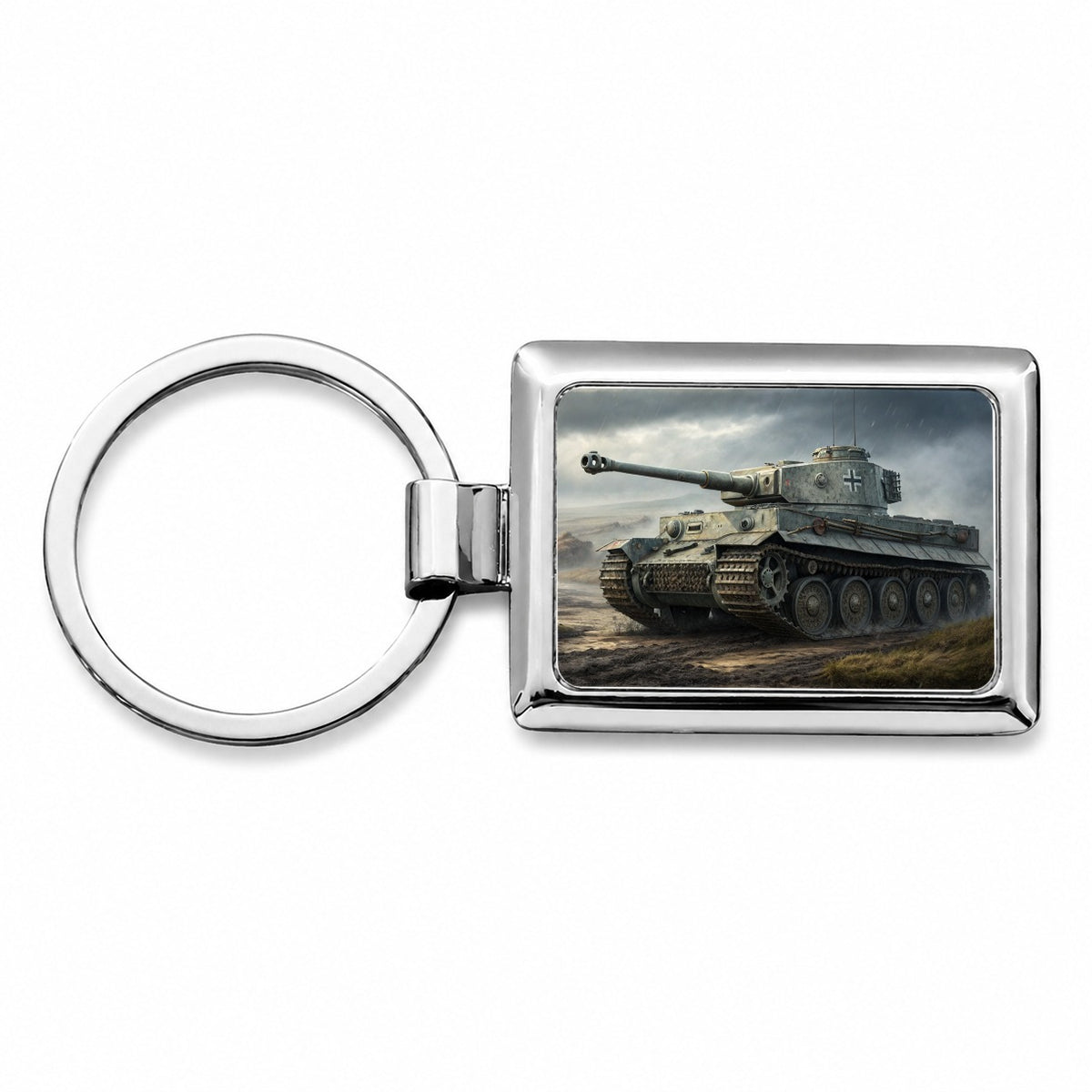 German Tiger WWII Tank Rectangle Metal Keychain