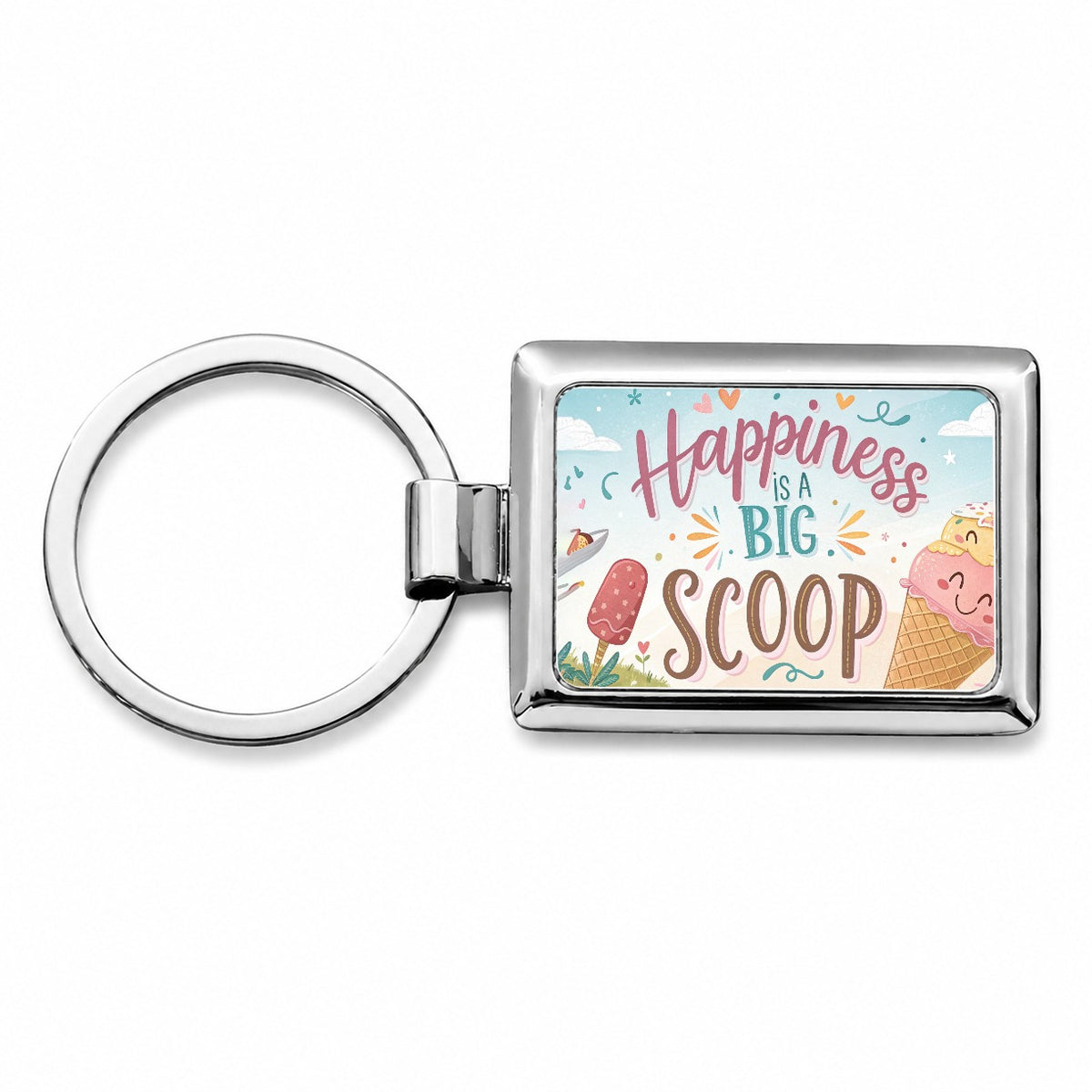 Happiness Is A Big Scoop Ice Cream Funny Rectangle Metal Keychain