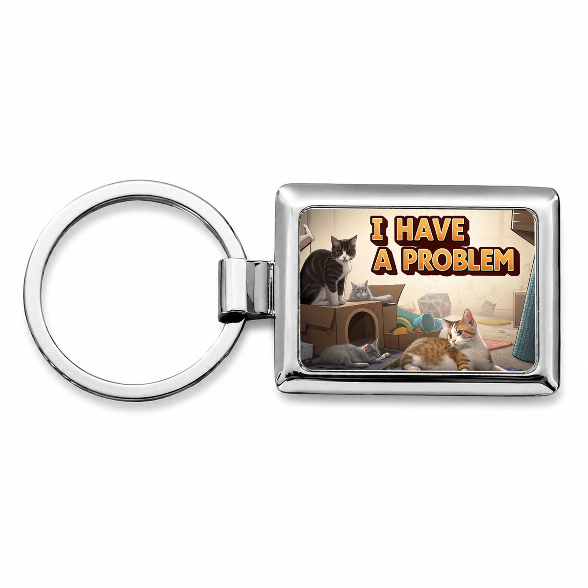 I Have A Problem Cat Hoarder Funny Rectangle Metal Keychain