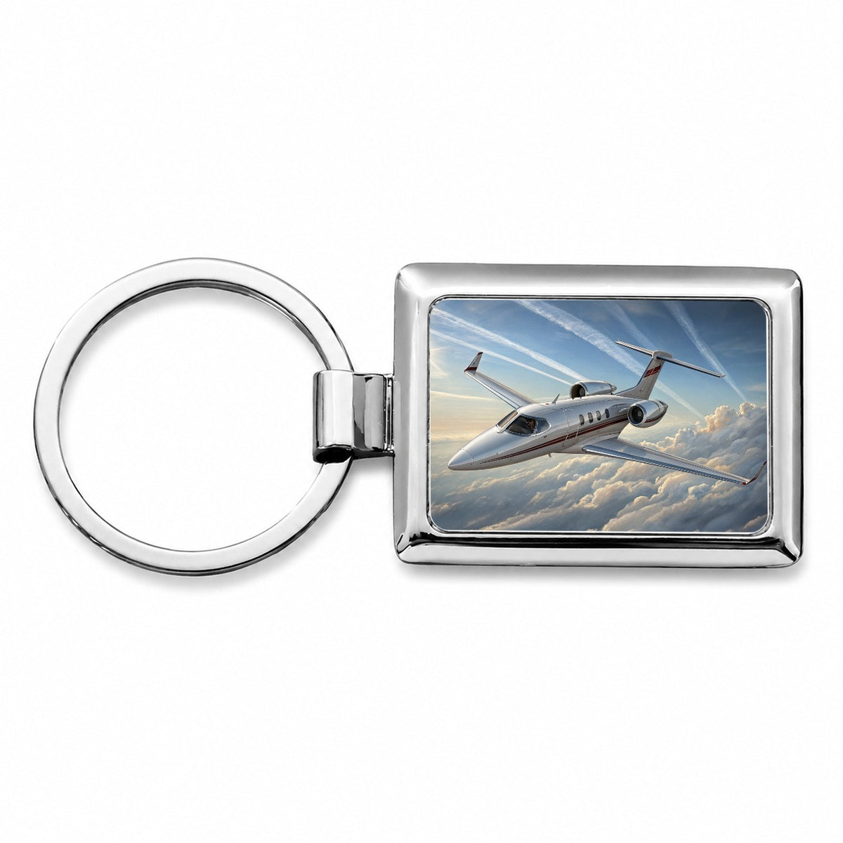 Private Jet In Flight Rectangle Metal Keychain