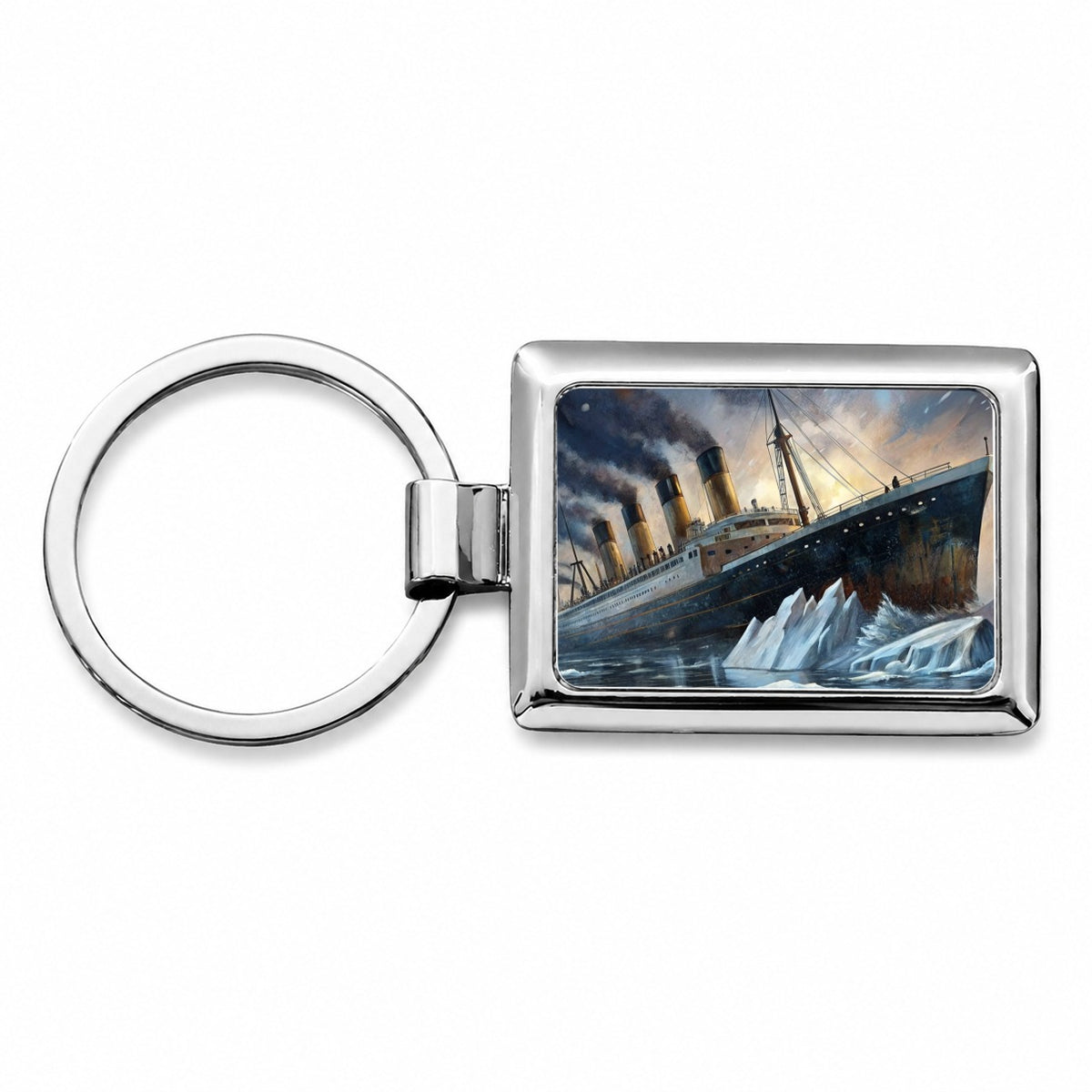 RMS Titanic Ship Hitting Iceberg Sinking Rectangle Metal Keychain