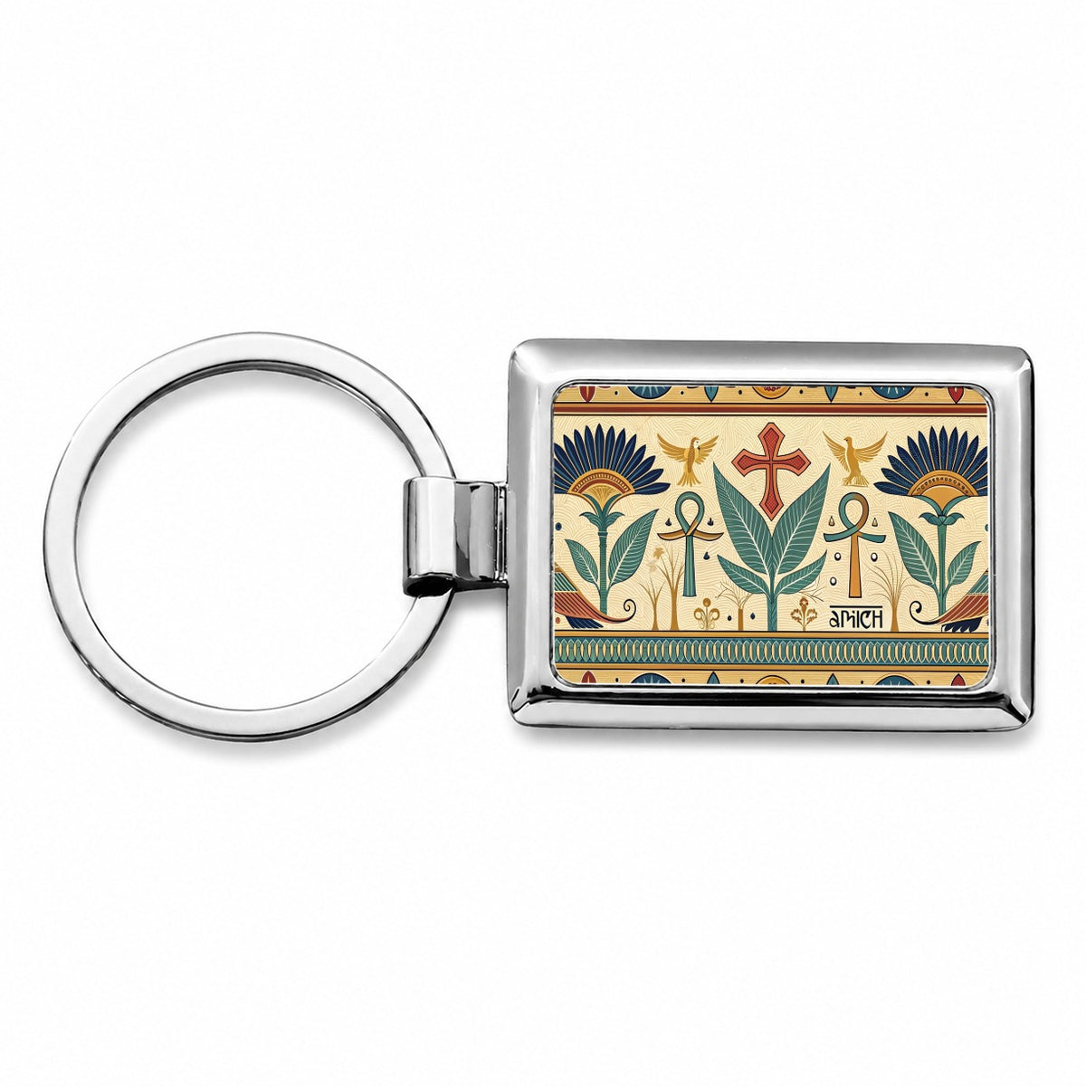 Ancient Egyptian Pattern Ankh Rectangle Metal Keychain