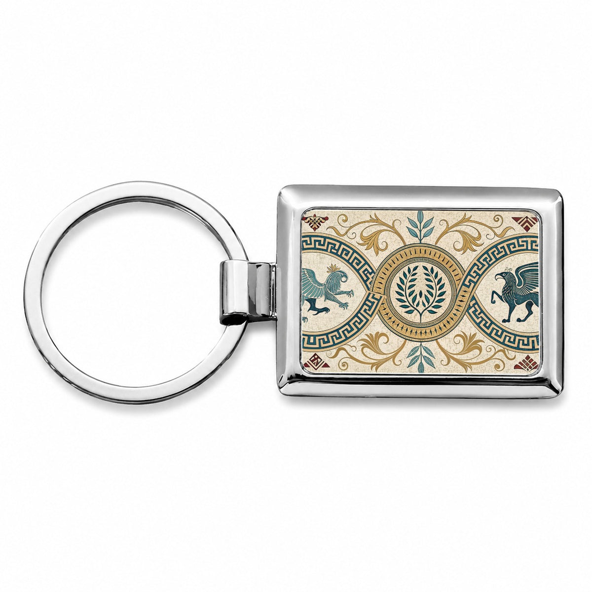 Ancient Greek Pattern Griffins Rectangle Metal Keychain