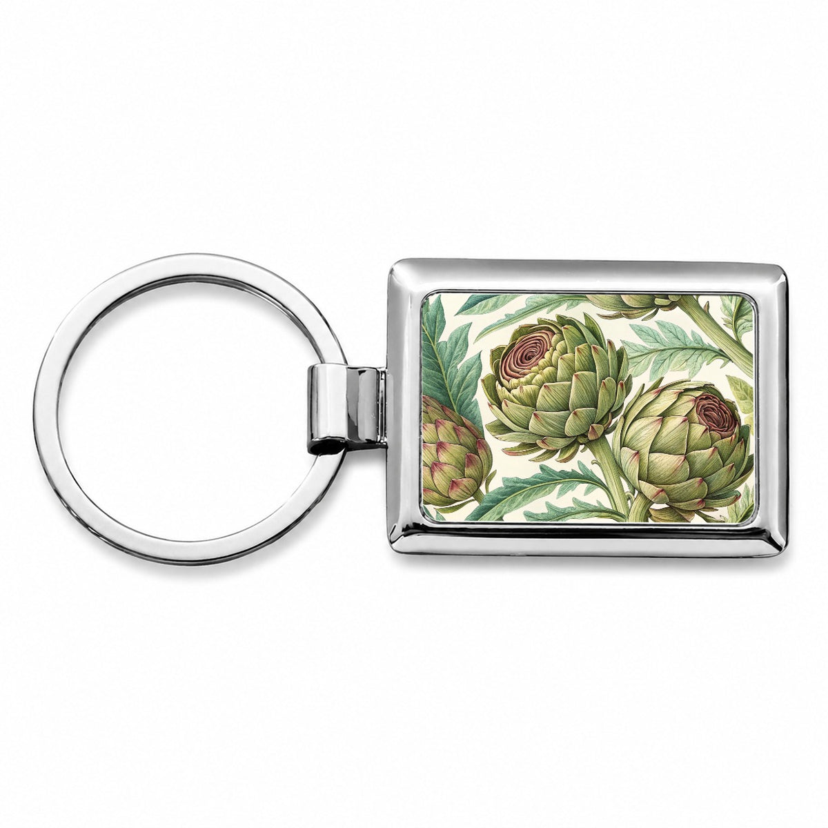 Artichoke Illustration Pattern Rectangle Metal Keychain
