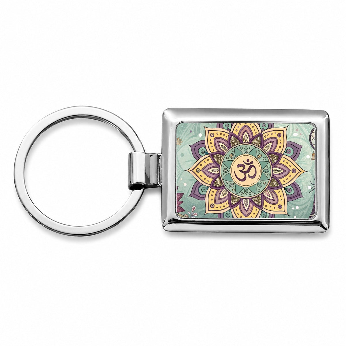 Bohemian Hippie Yoga Mandala Aum Om Rectangle Metal Keychain