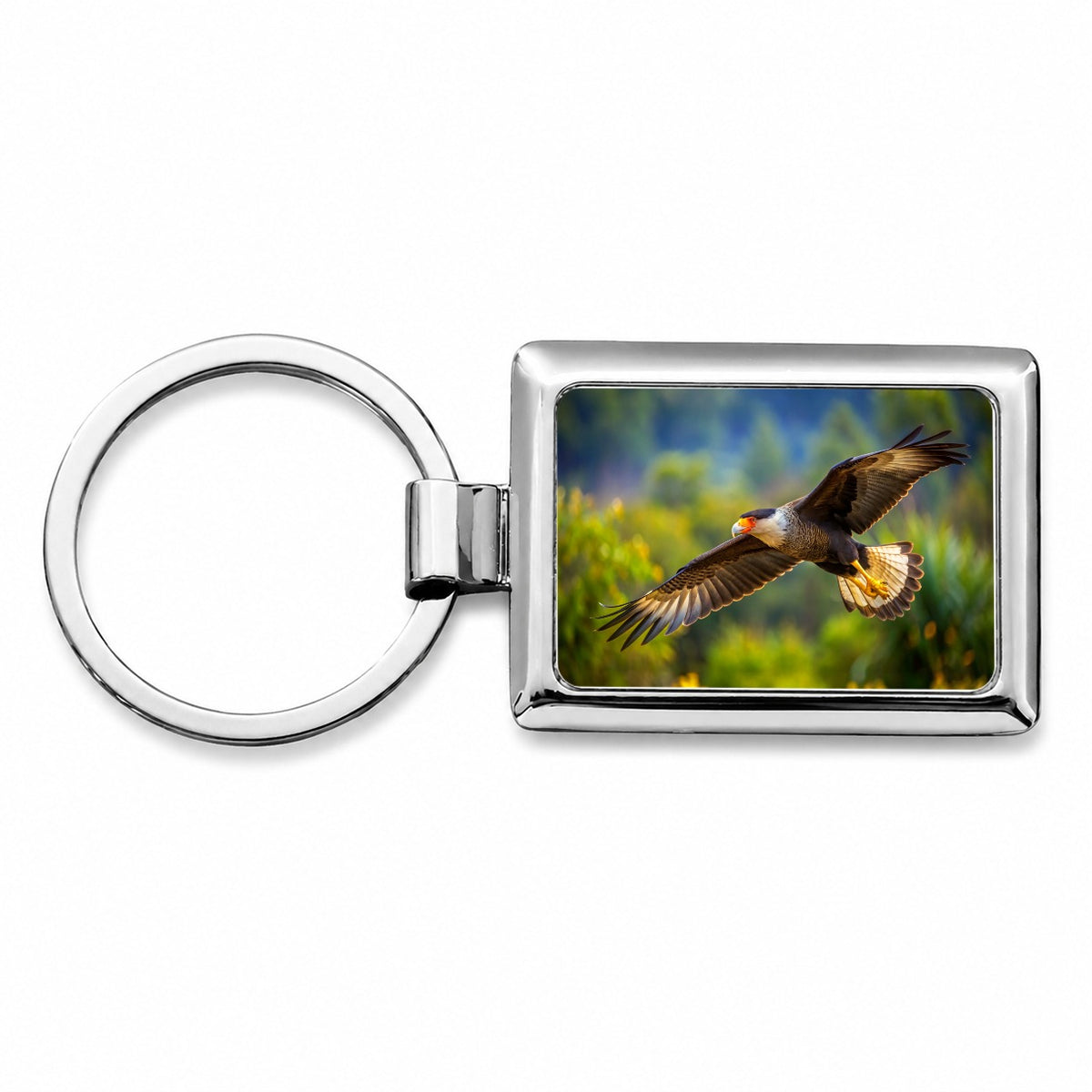 Caracara Raptor in Flight Rectangle Metal Keychain
