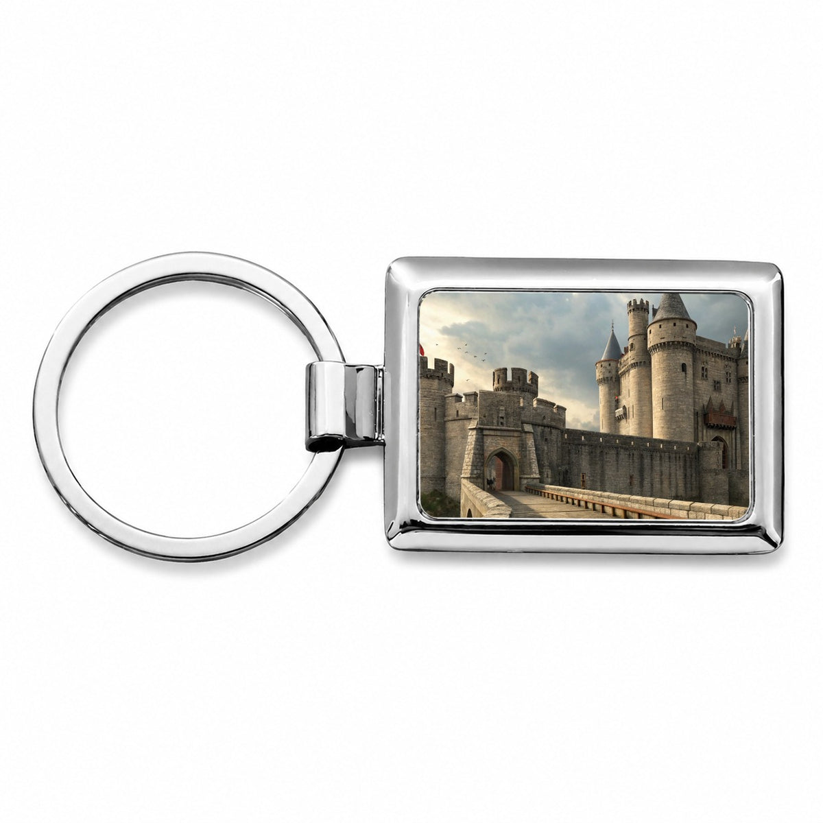 Castle Medieval Fantasy Rectangle Metal Keychain