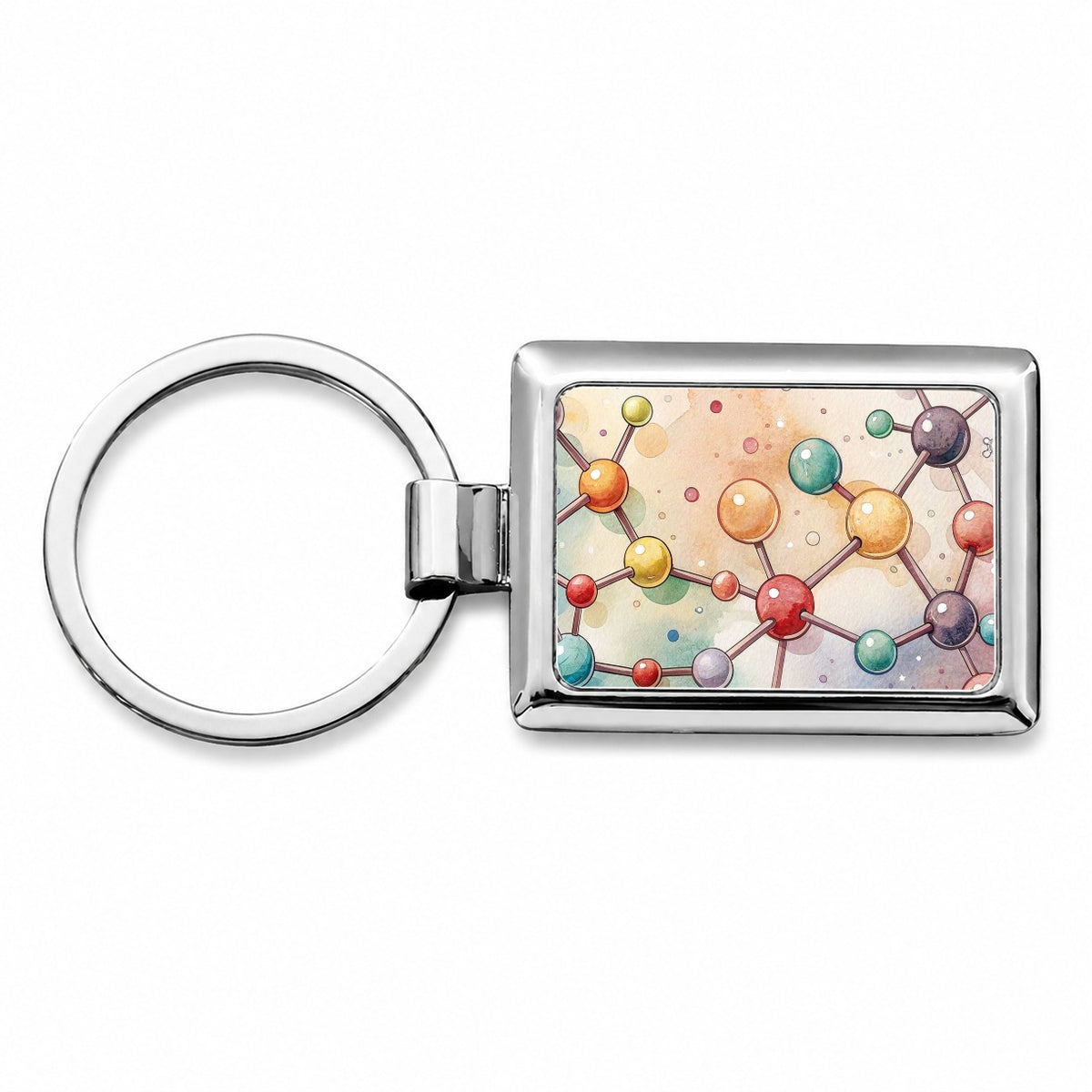 Chemistry Molecules Watercolor Rectangle Metal Keychain