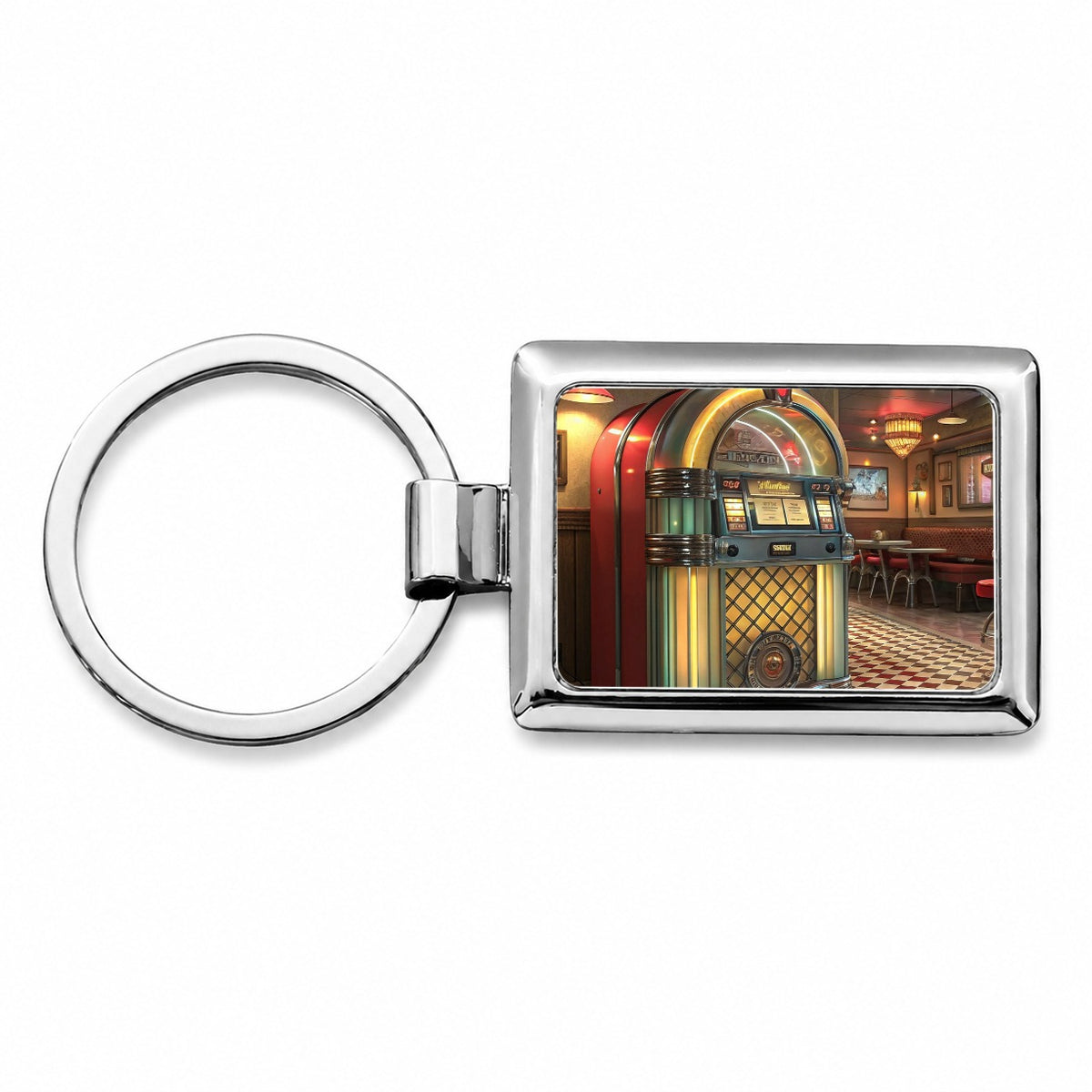 Classic Diner Jukebox Rectangle Metal Keychain