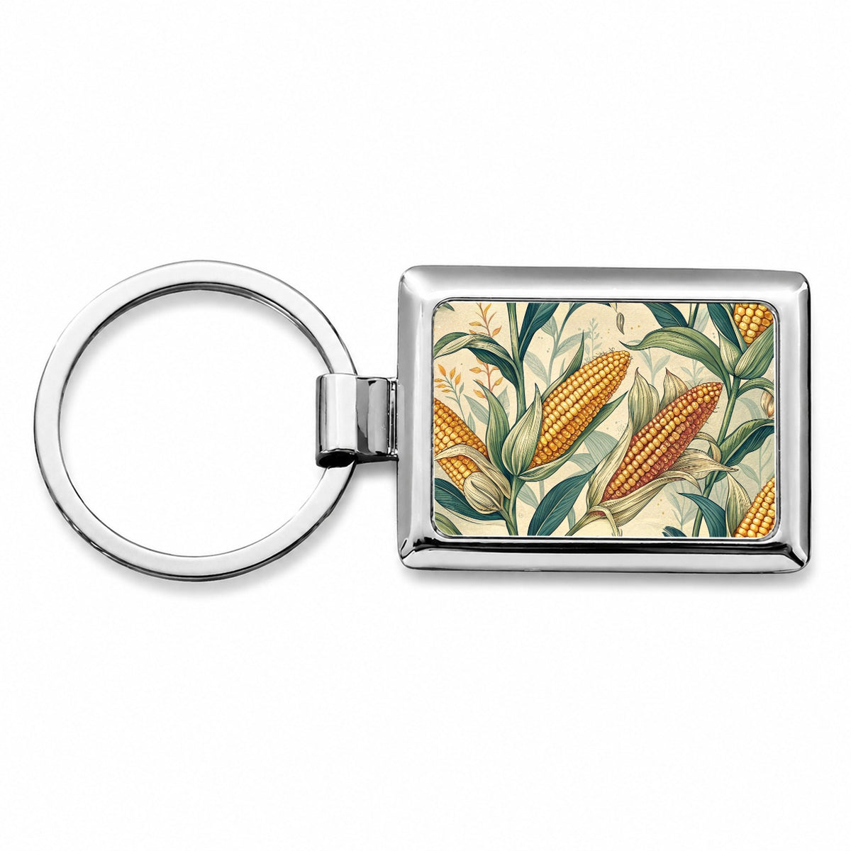 Corn on the Cob Pattern Rectangle Metal Keychain