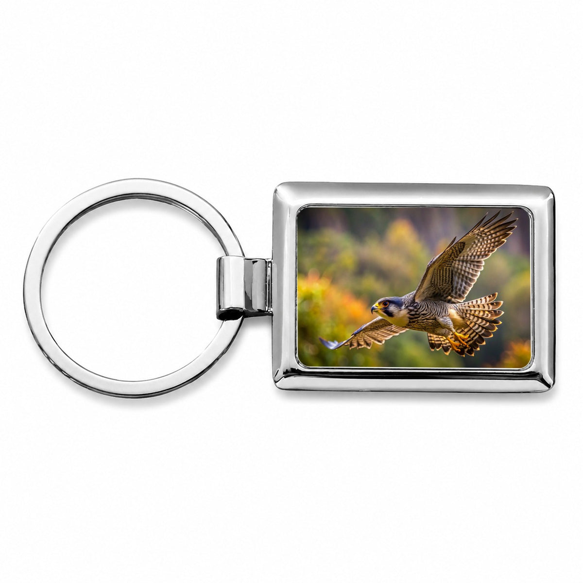 Falcon Raptor in Flight Rectangle Metal Keychain
