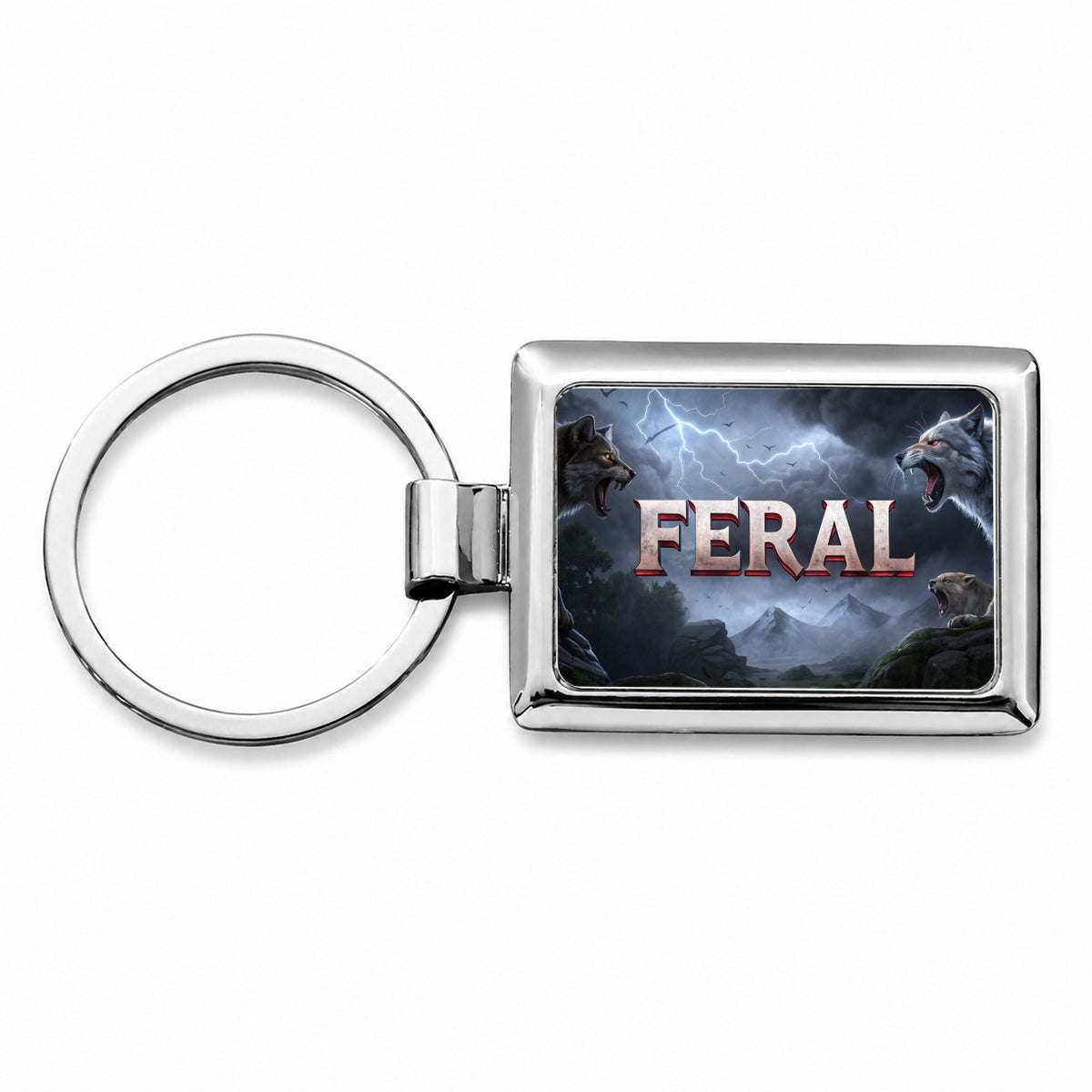 Feral Vicious Wolves Funny Rectangle Metal Keychain