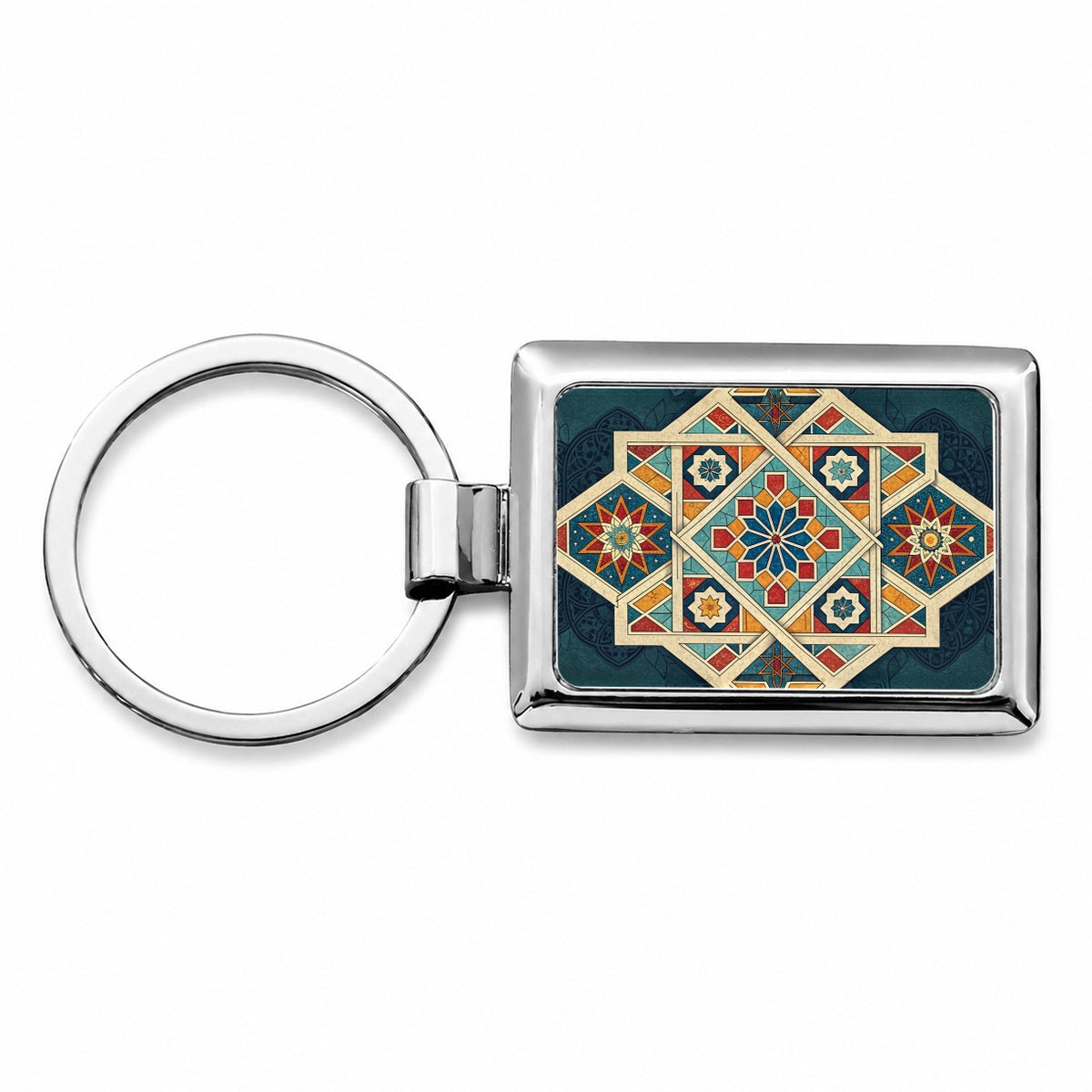 Geometric Retro Vintage Pattern Rectangle Metal Keychain
