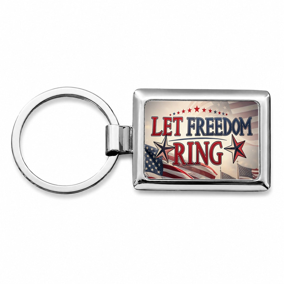Let Freedom Ring Patriotic American Flag Rectangle Metal Keychain
