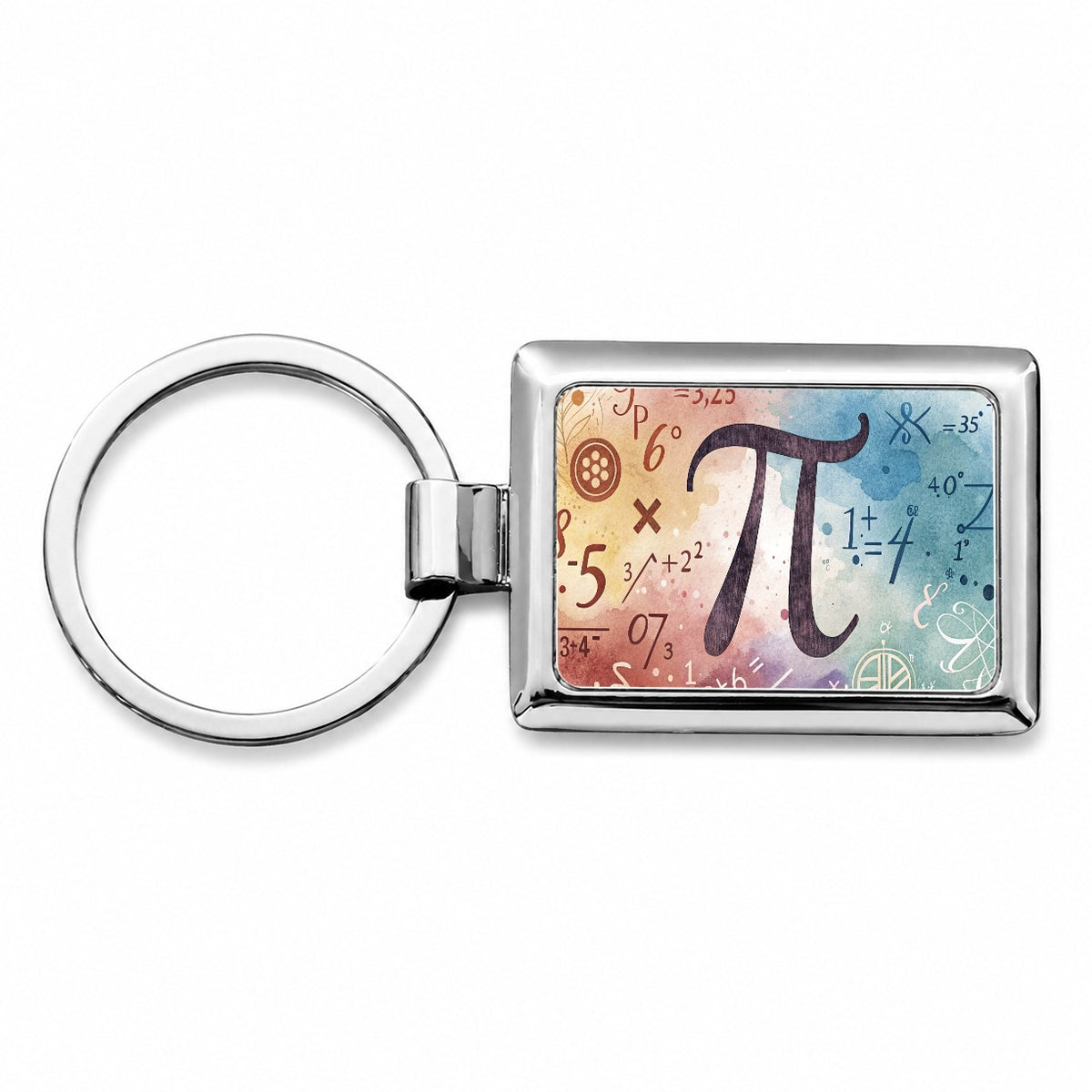 Math Numbers Symbols Pi Artistic Watercolor Rectangle Metal Keychain