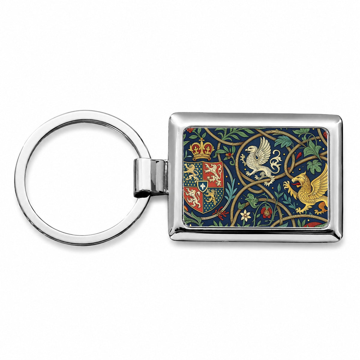 Medieval Ornamentation Griffins Shield Rectangle Metal Keychain