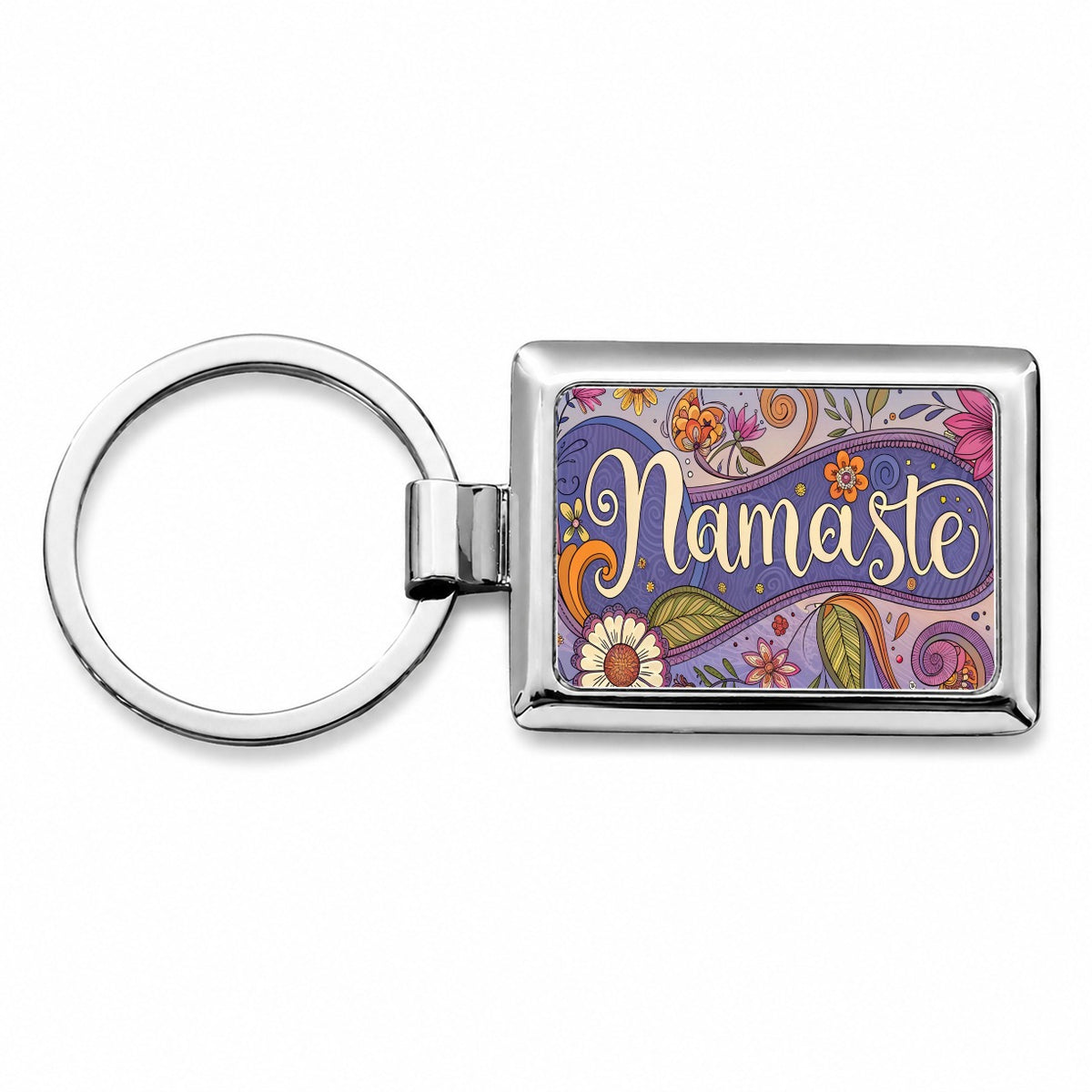 Namaste Hippie Flower Floral Yoga Rectangle Metal Keychain