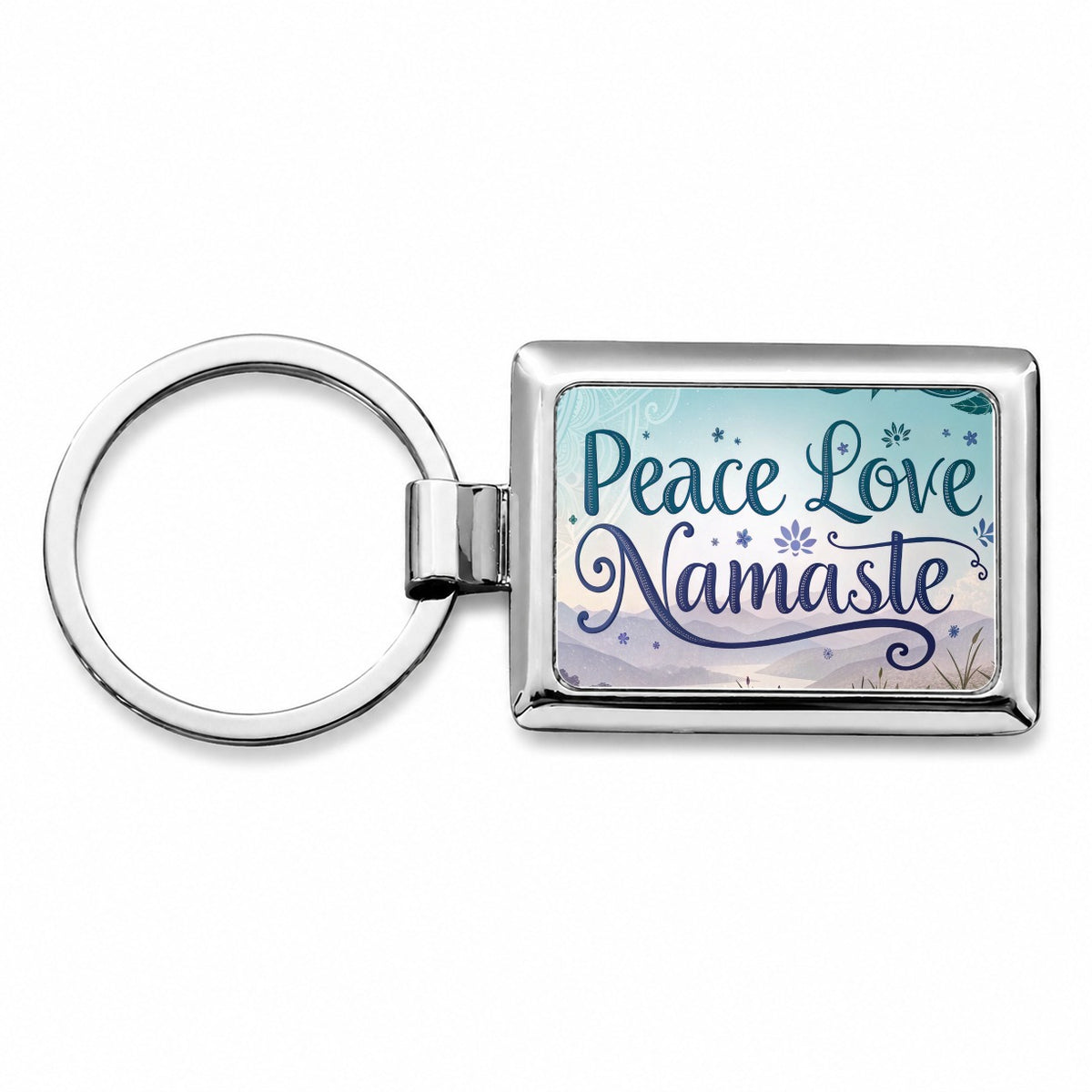 Peace Love Namaste Inspirational Rectangle Metal Keychain