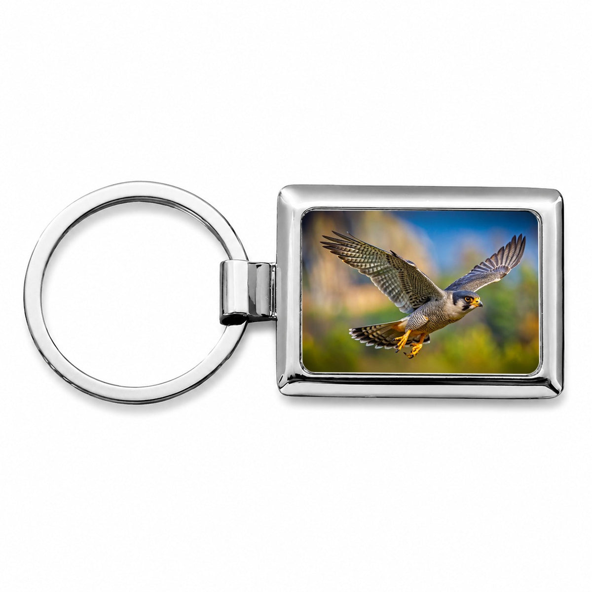 Peregrine Falcon Raptor in Flight Rectangle Metal Keychain