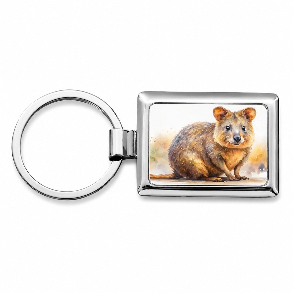 Quokka Watercolor Rectangle Metal Keychain