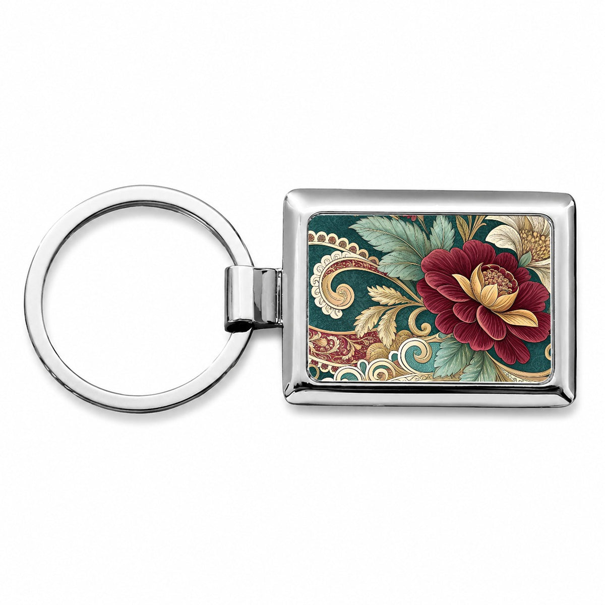 Victorian Decorative Floral Pattern Rectangle Metal Keychain