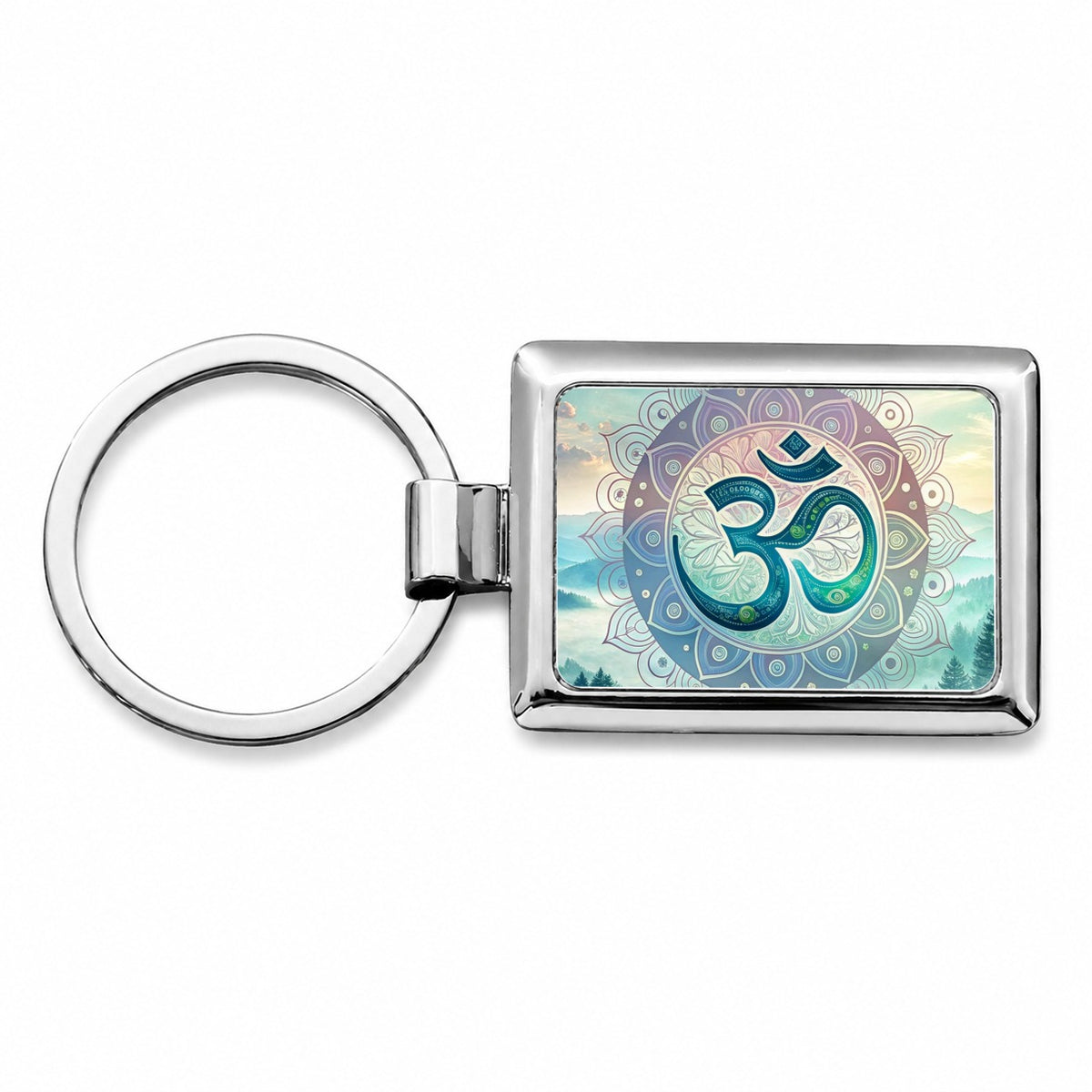 Yoga Om Aum Mandala Nature Symbol Rectangle Metal Keychain