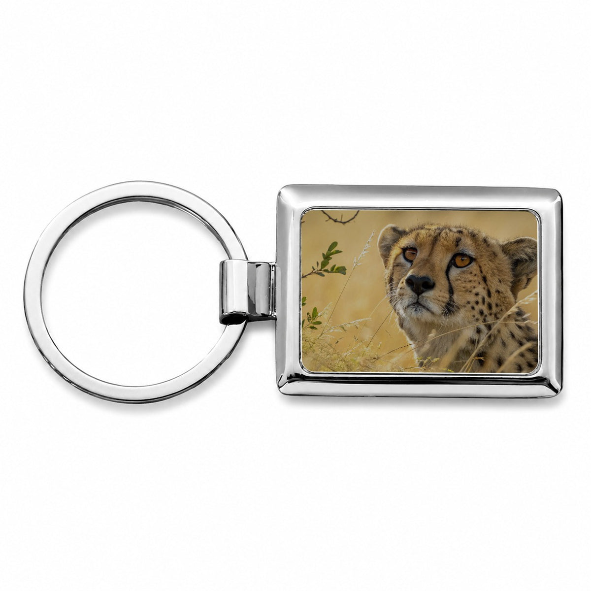 African Cheetah Safari Wildlife Rectangle Metal Keychain