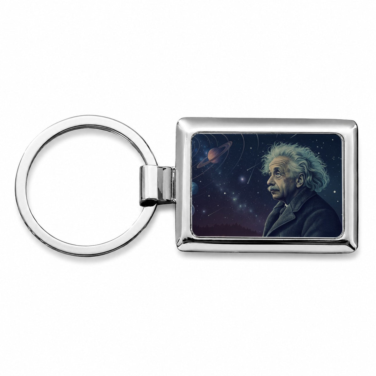 Albert Einstein Genius Space Rectangle Metal Keychain